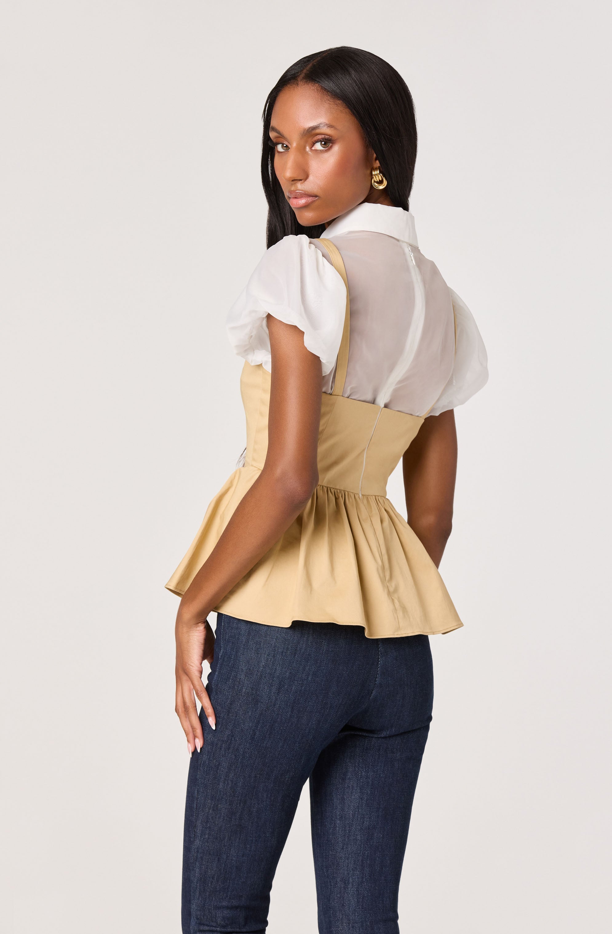Carrington Mixed Media Layered Peplum Top