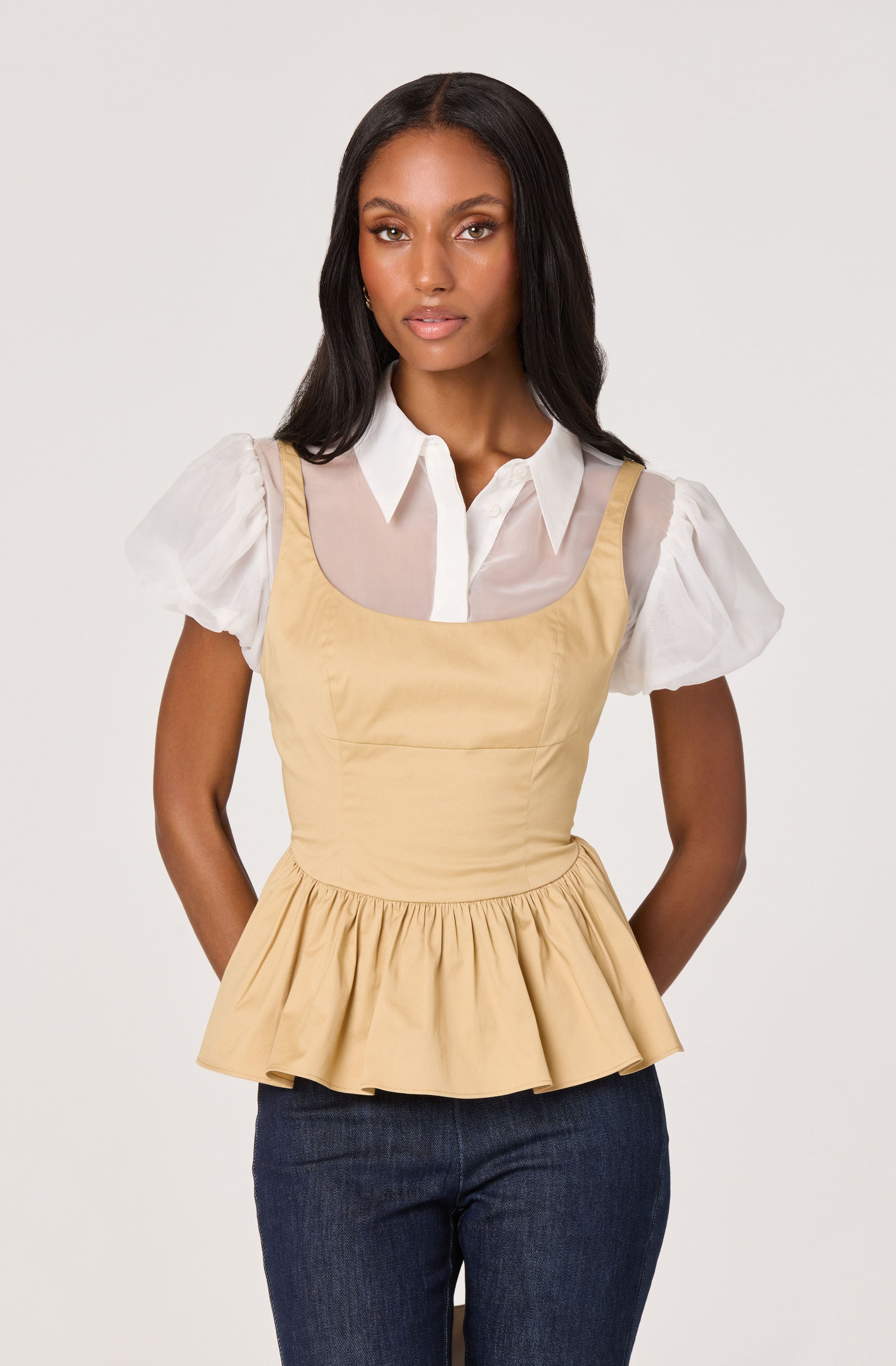 Carrington Mixed Media Layered Peplum Top