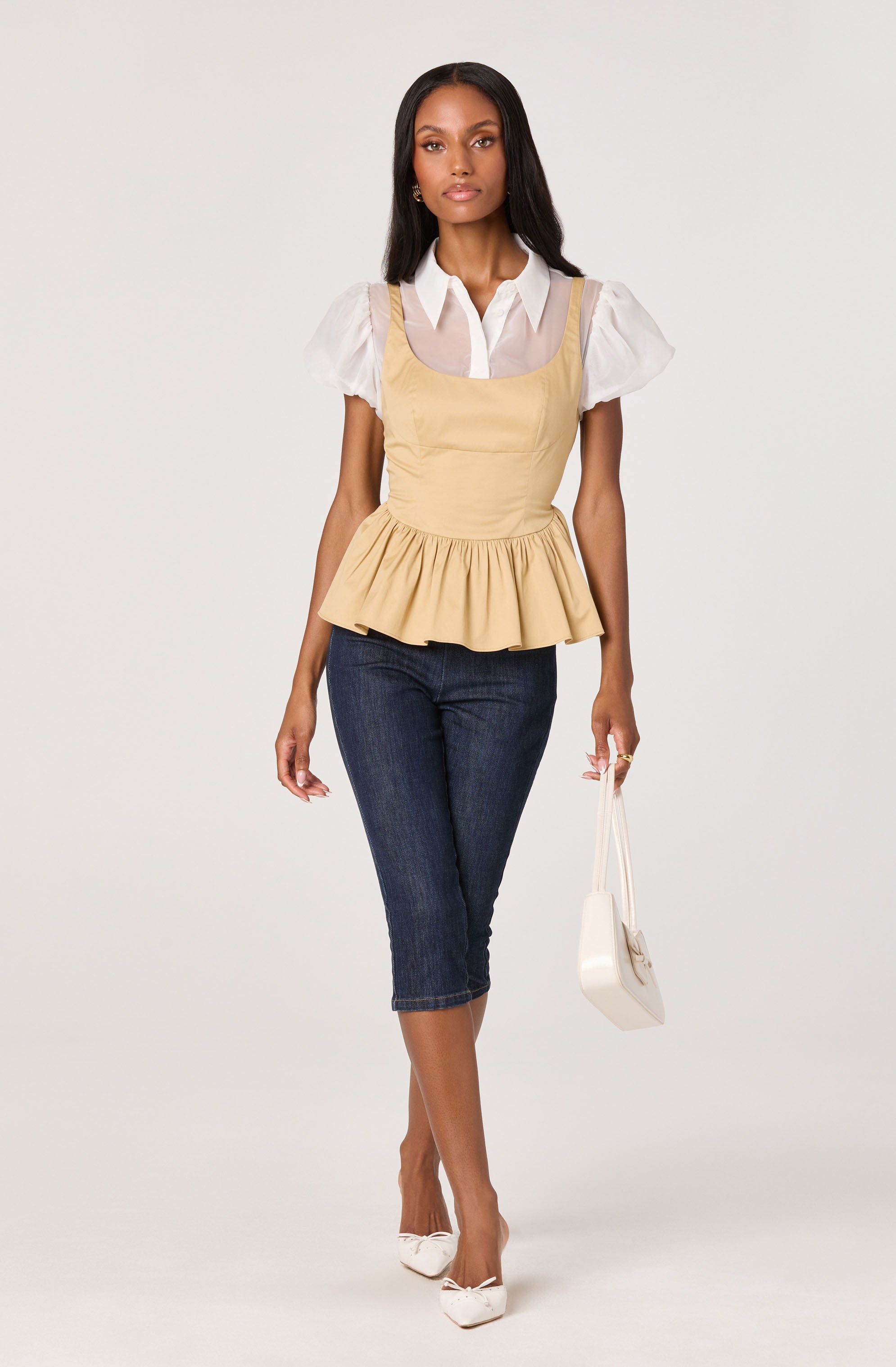 Carrington Mixed Media Layered Peplum Top