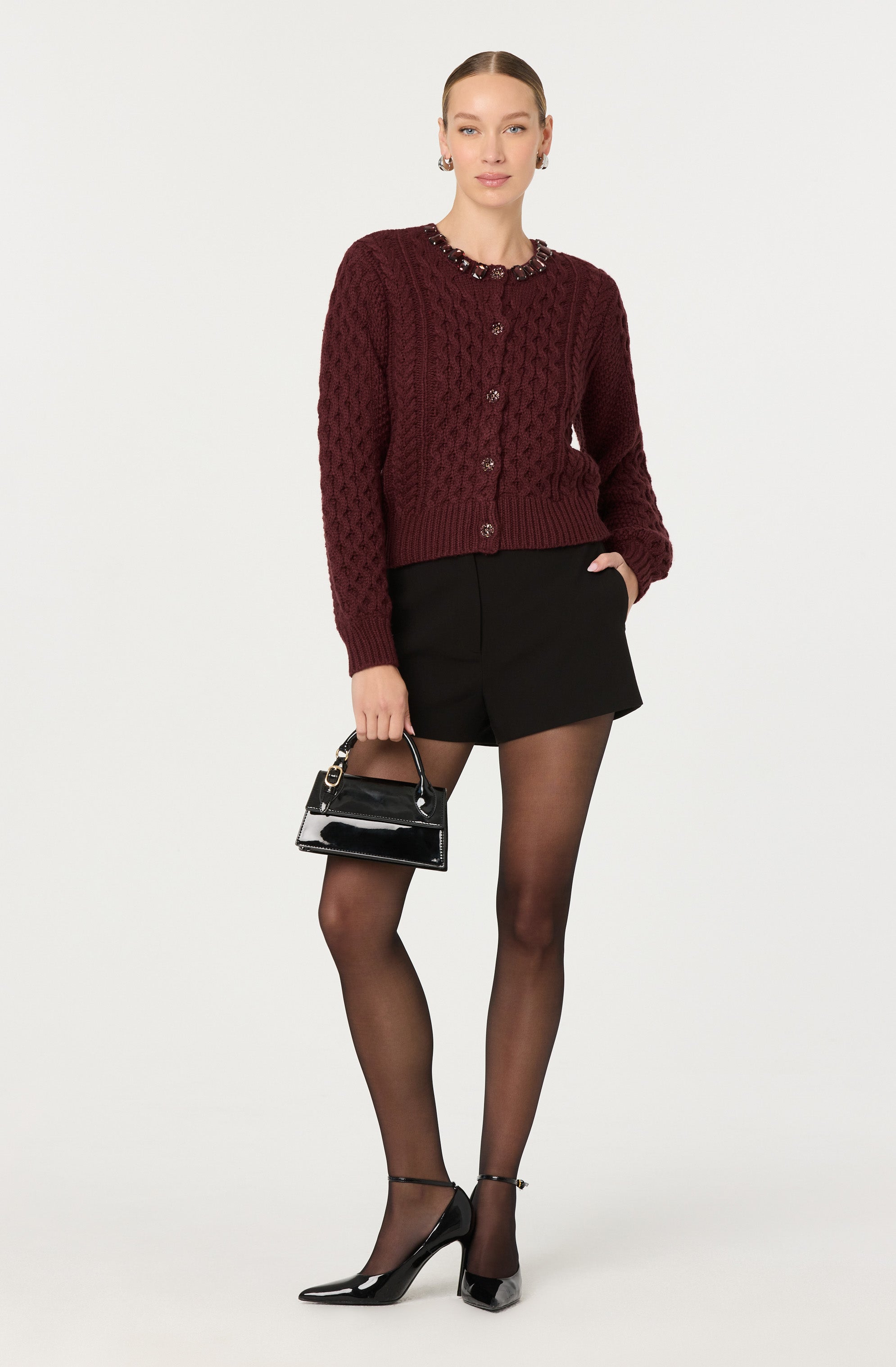 Cathryn Embellished Cable Knit Cardigan
