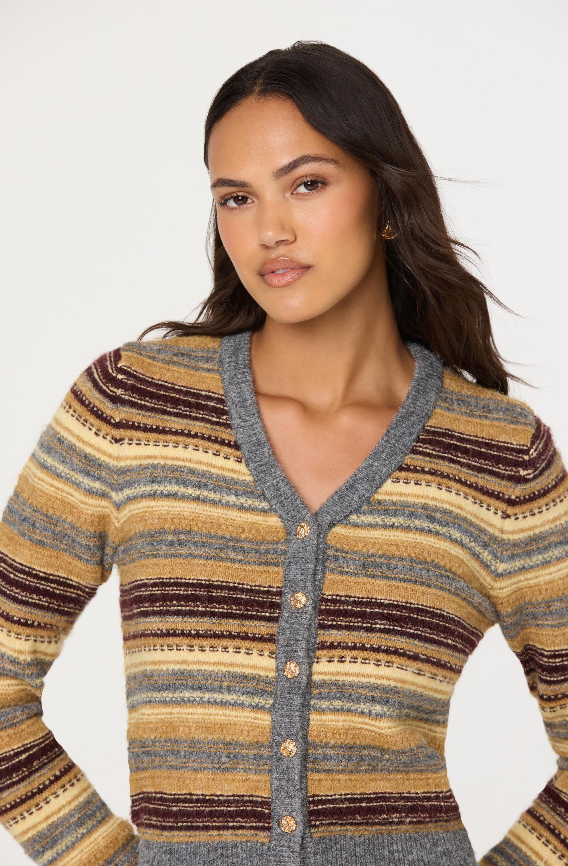 August Striped V-neck Cardigan