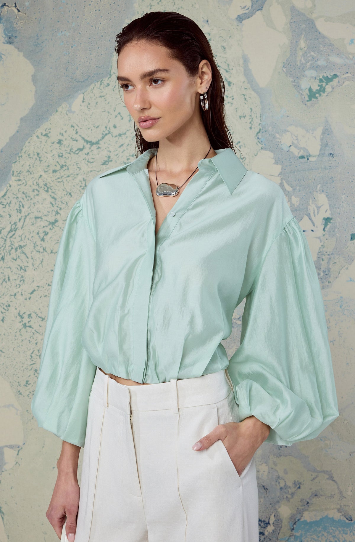Cordey Collared Balloon Sleeve Poet Top