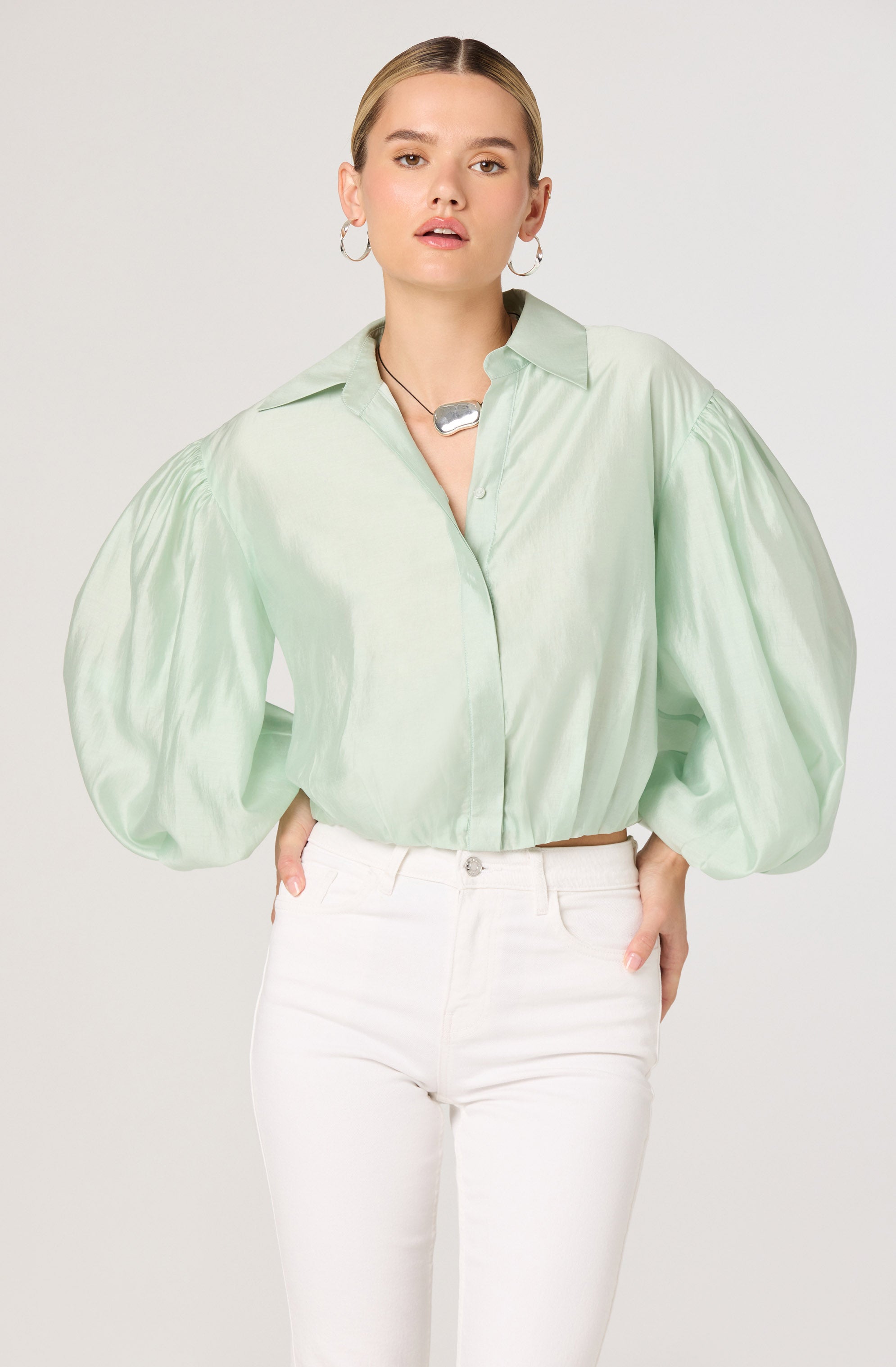 Cordey Collared Balloon Sleeve Poet Top