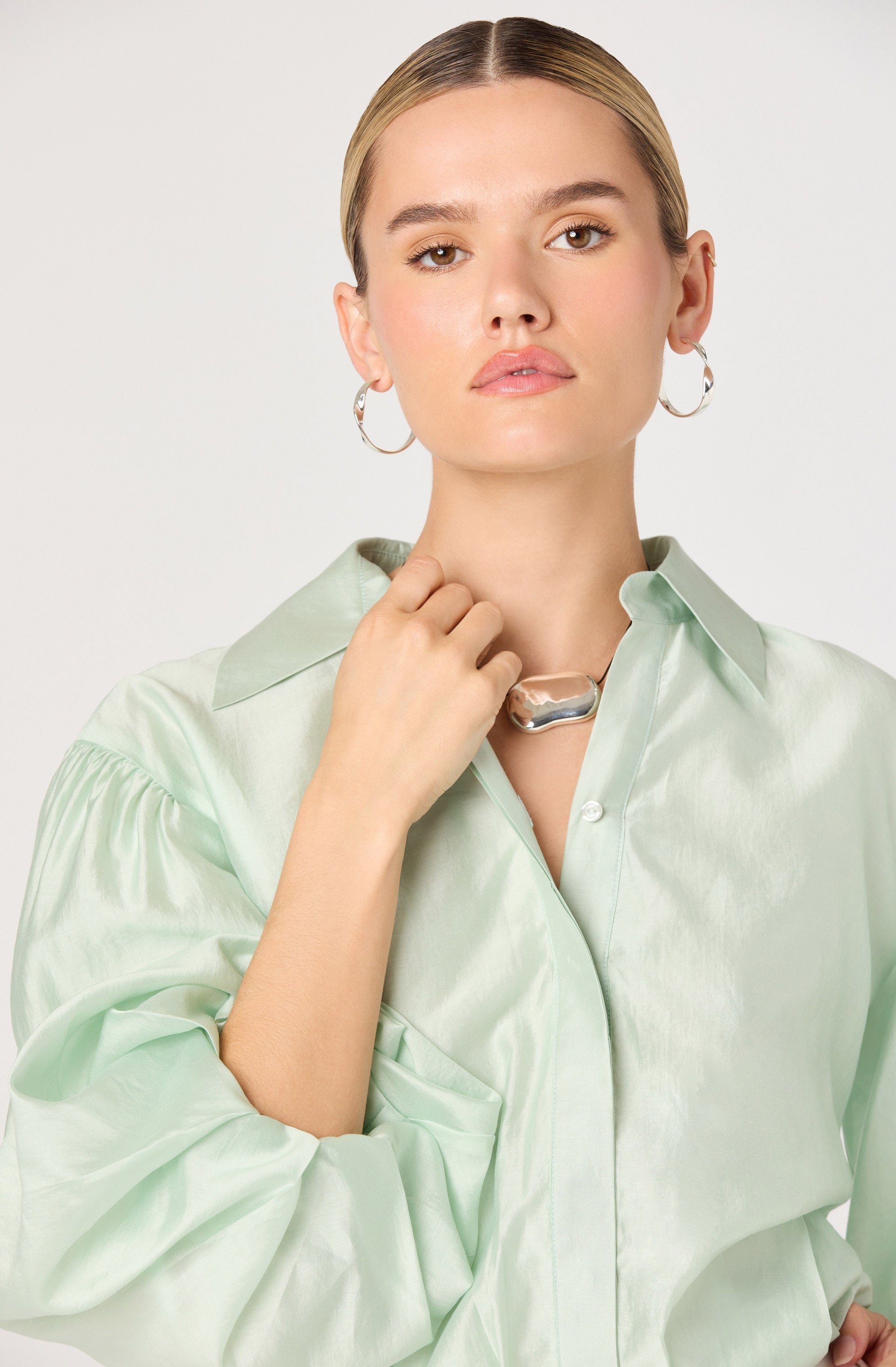 Cordey Collared Balloon Sleeve Poet Top