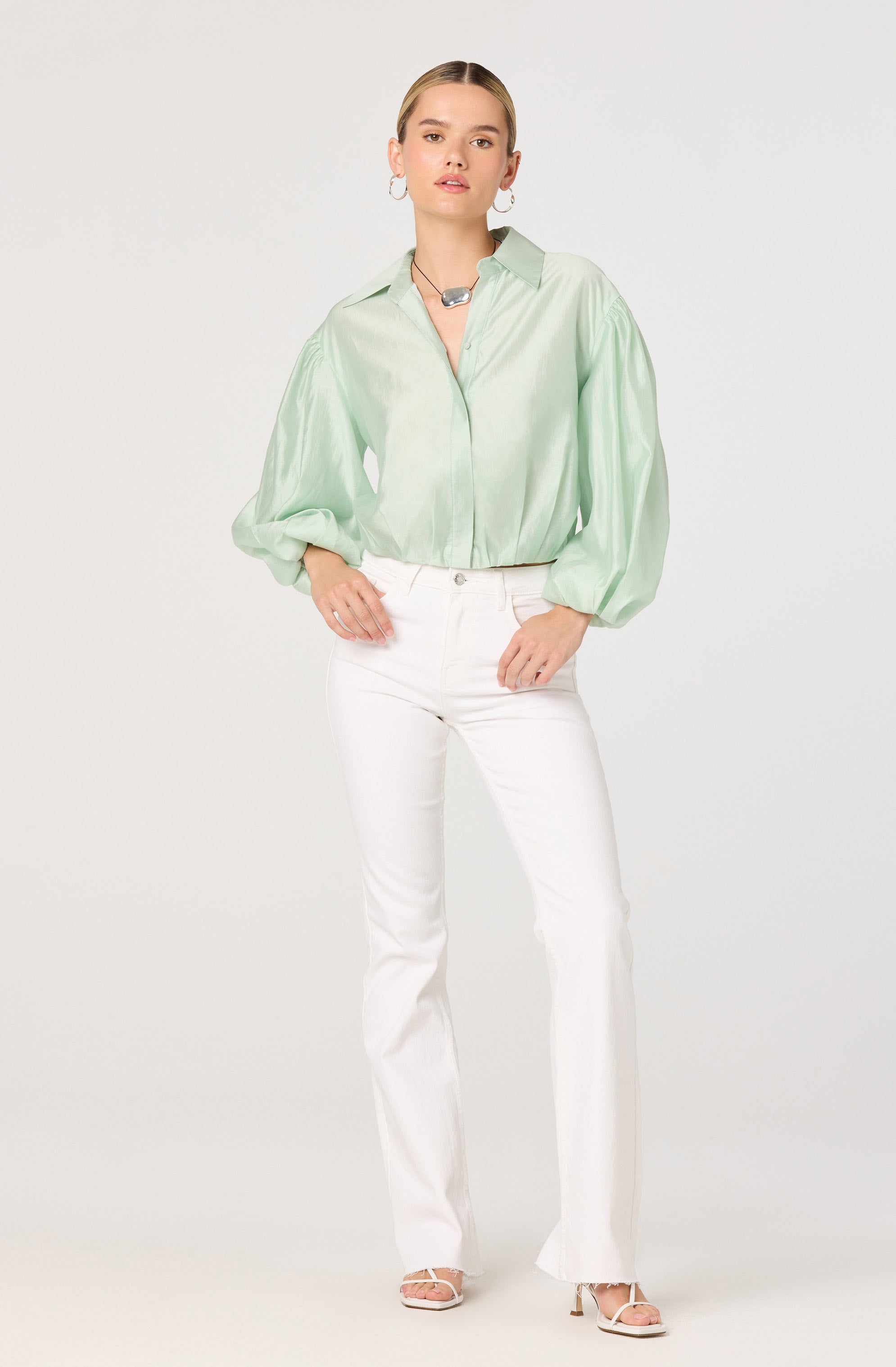 Cordey Collared Balloon Sleeve Poet Top