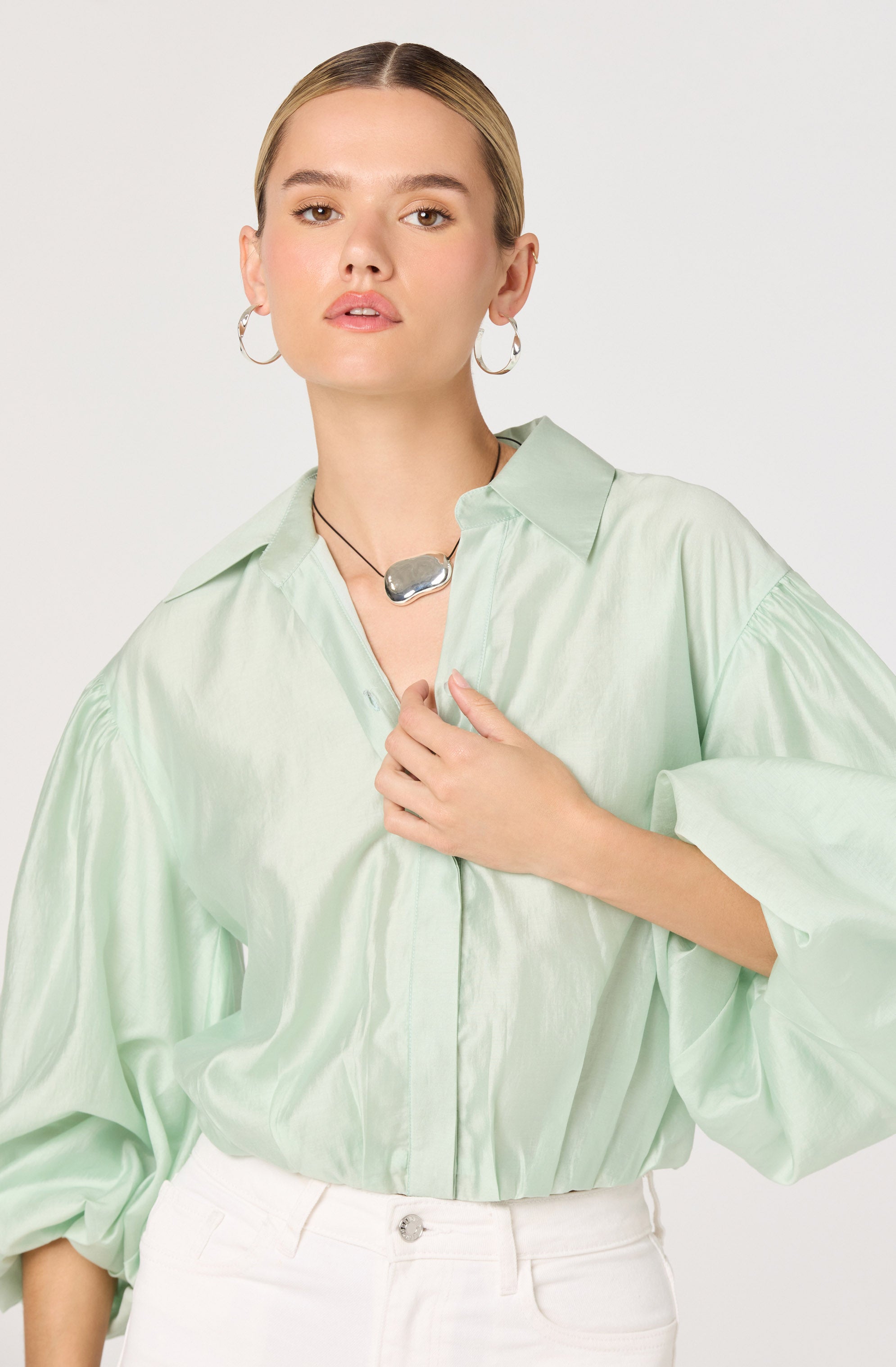 Cordey Collared Balloon Sleeve Poet Top