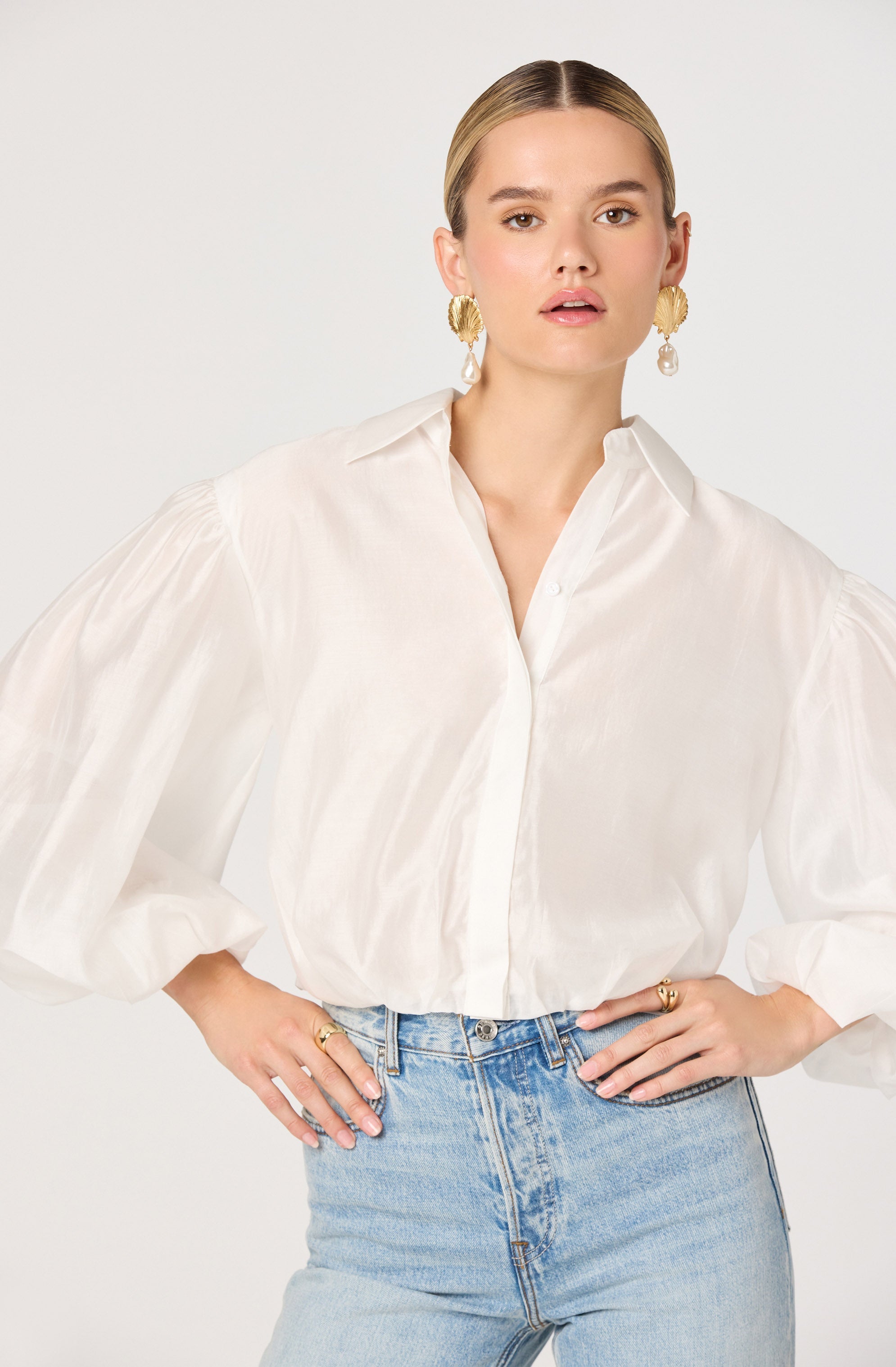 Cordey Collared Balloon Sleeve Poet Top
