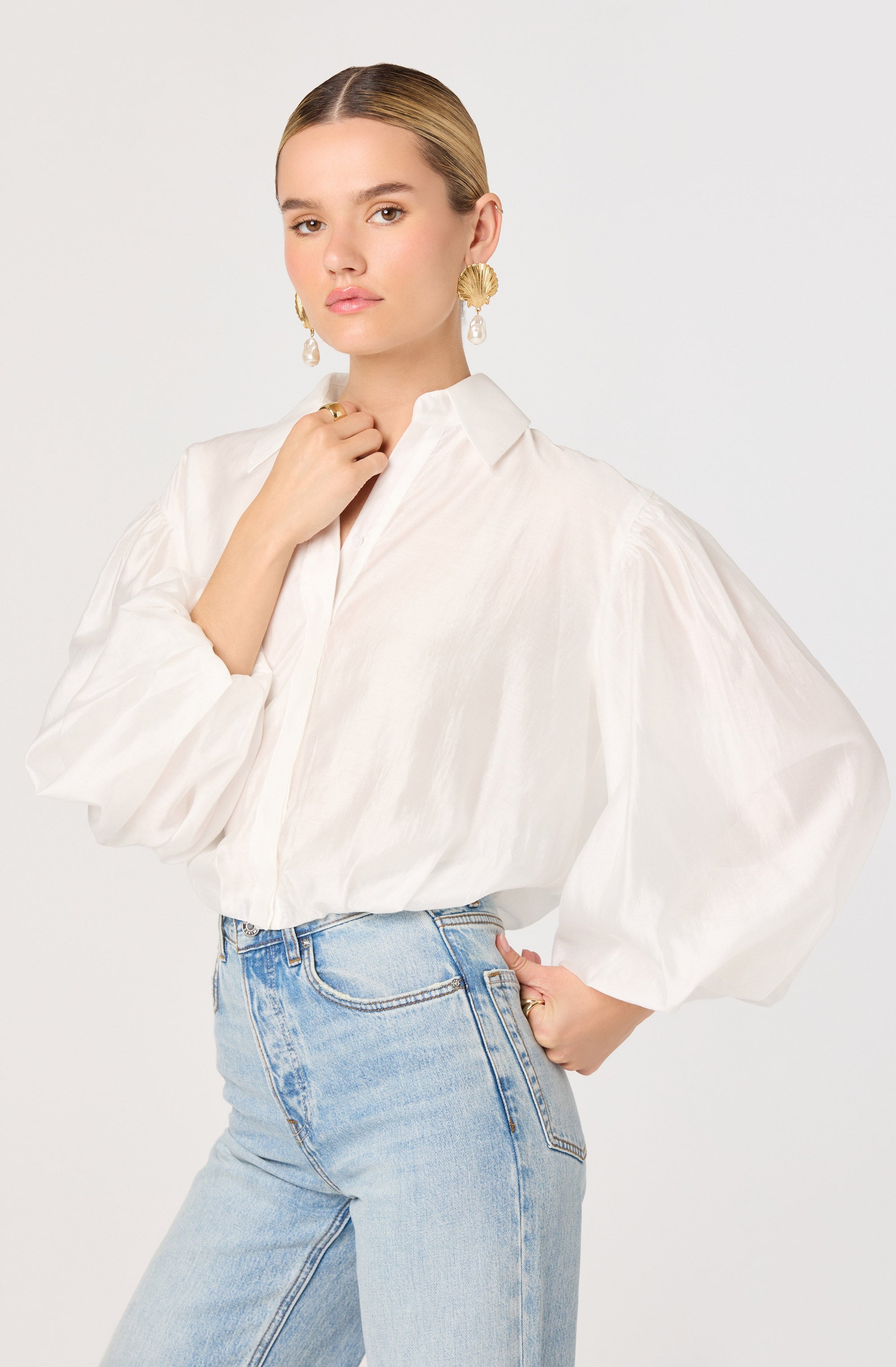 Cordey Collared Balloon Sleeve Poet Top