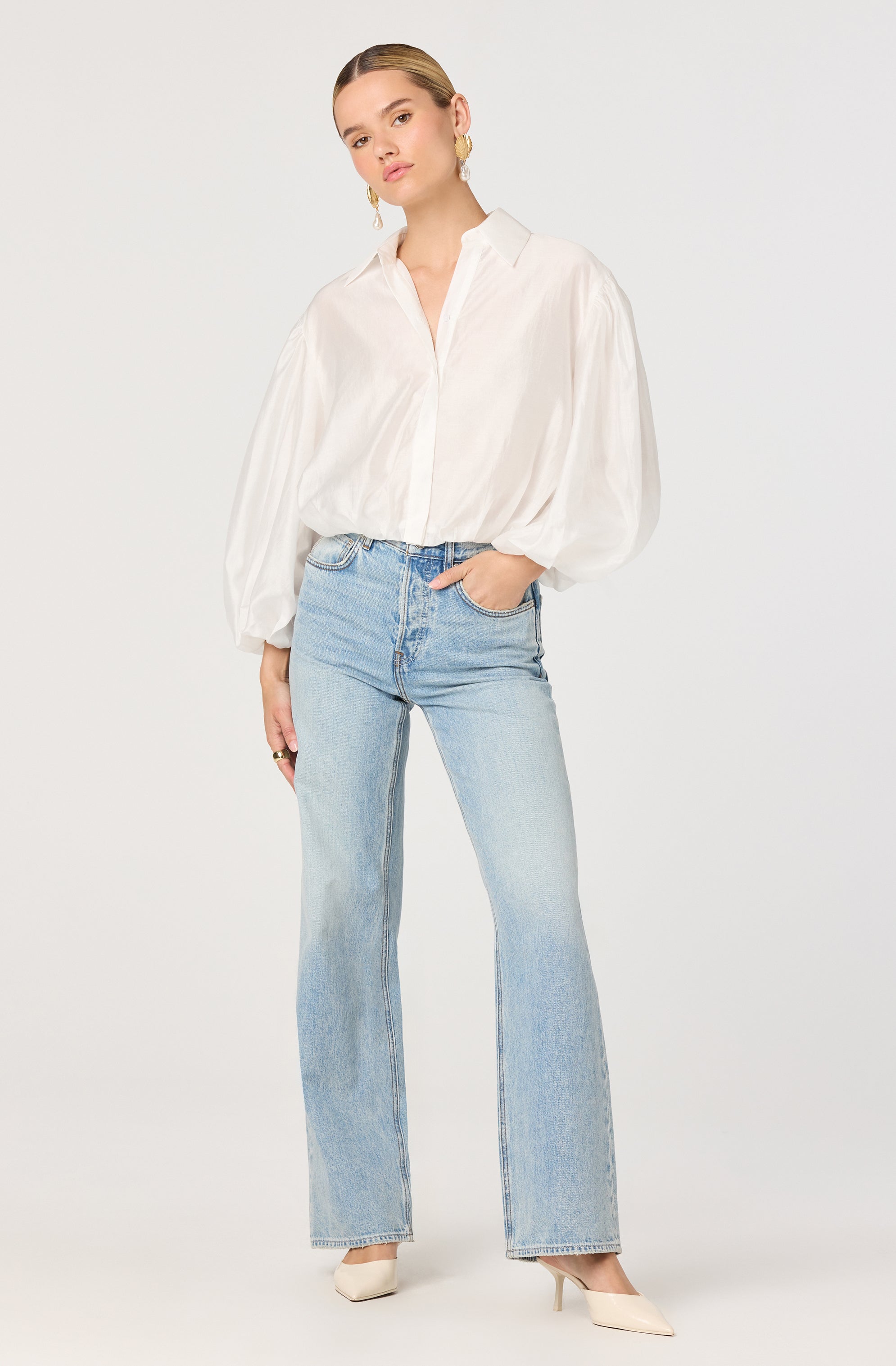Cordey Collared Balloon Sleeve Poet Top