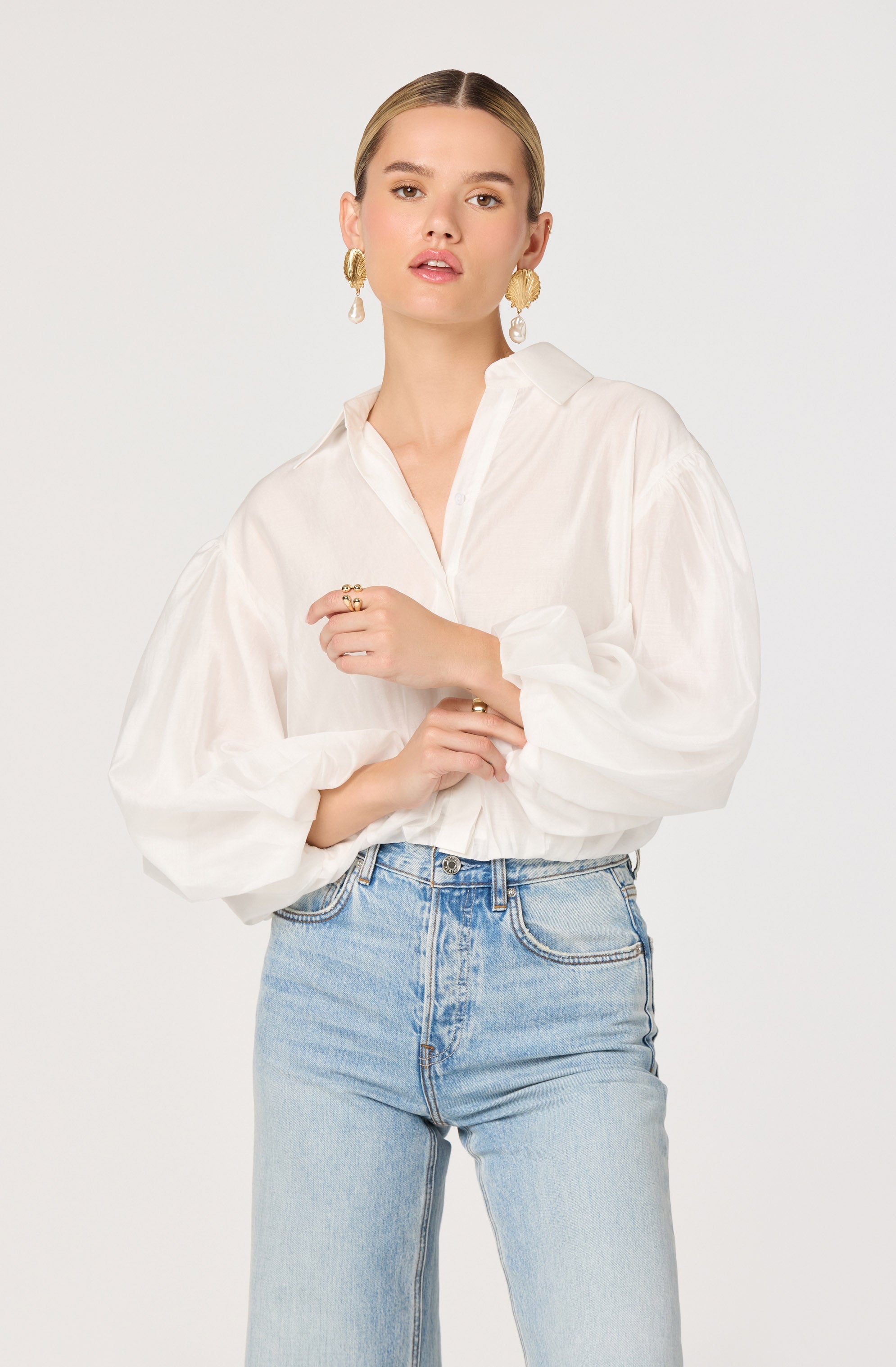 Cordey Collared Balloon Sleeve Poet Top