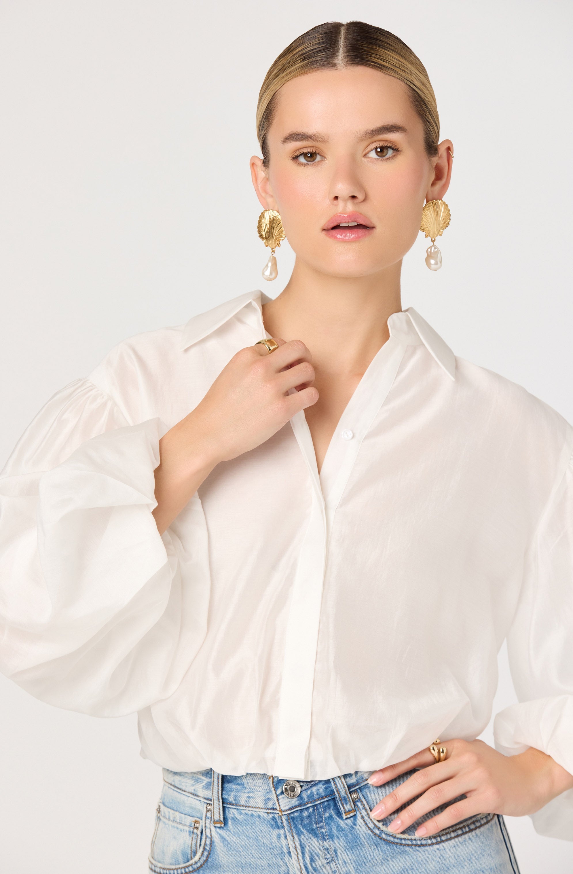 Cordey Collared Balloon Sleeve Poet Top