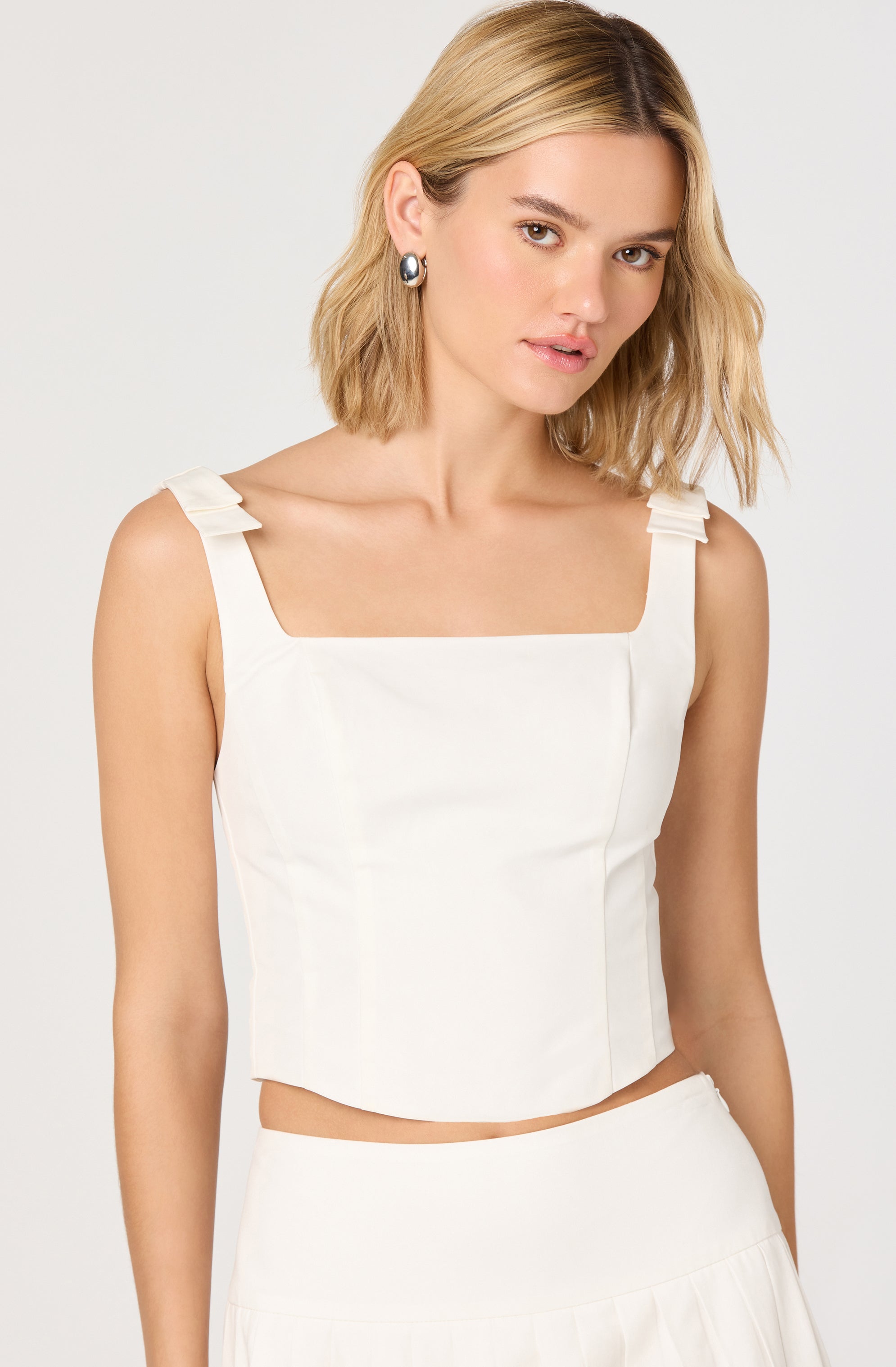 Alexcia Bow-Strap Cropped Corset Top