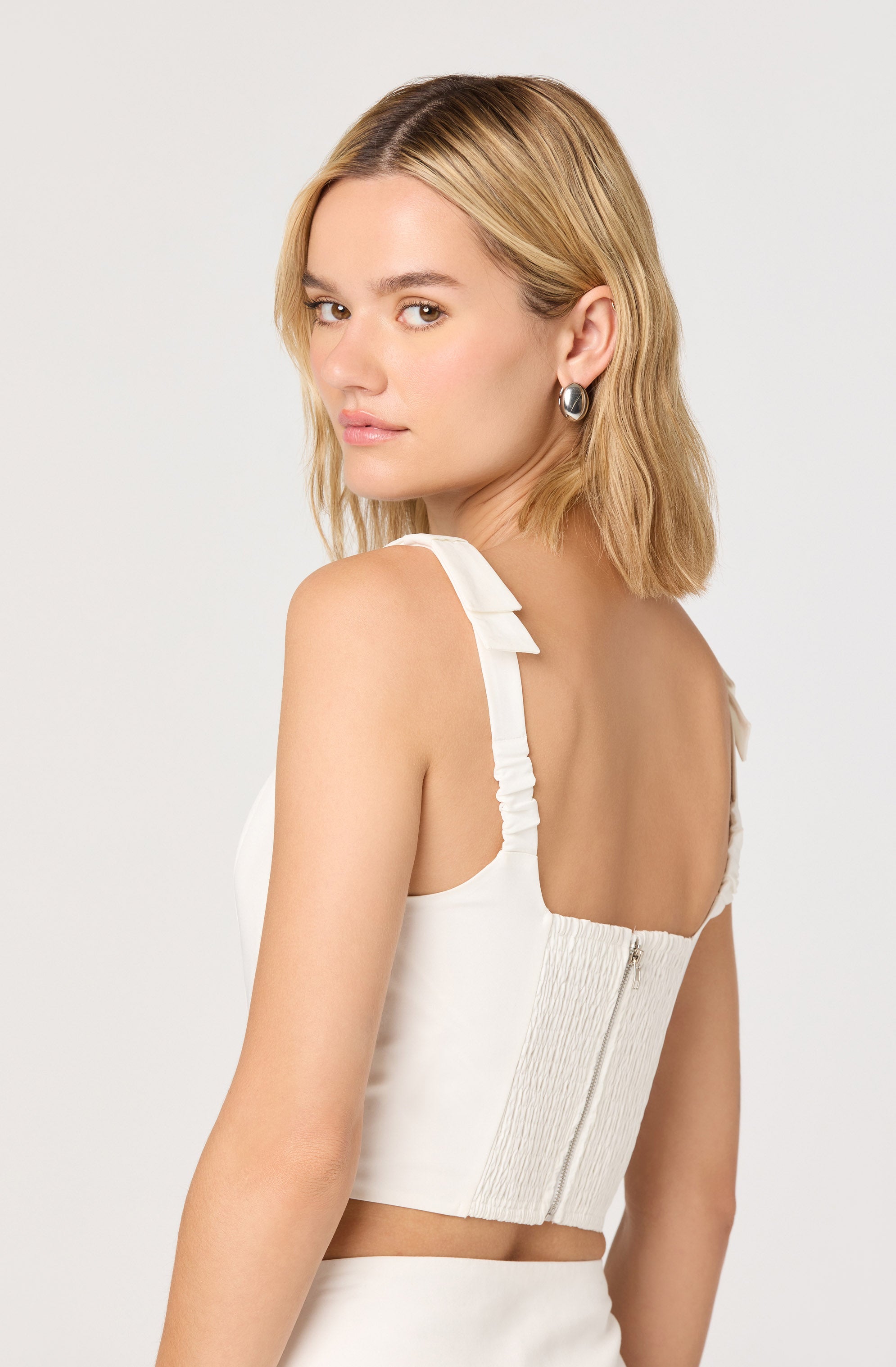 Alexcia Bow-Strap Cropped Corset Top