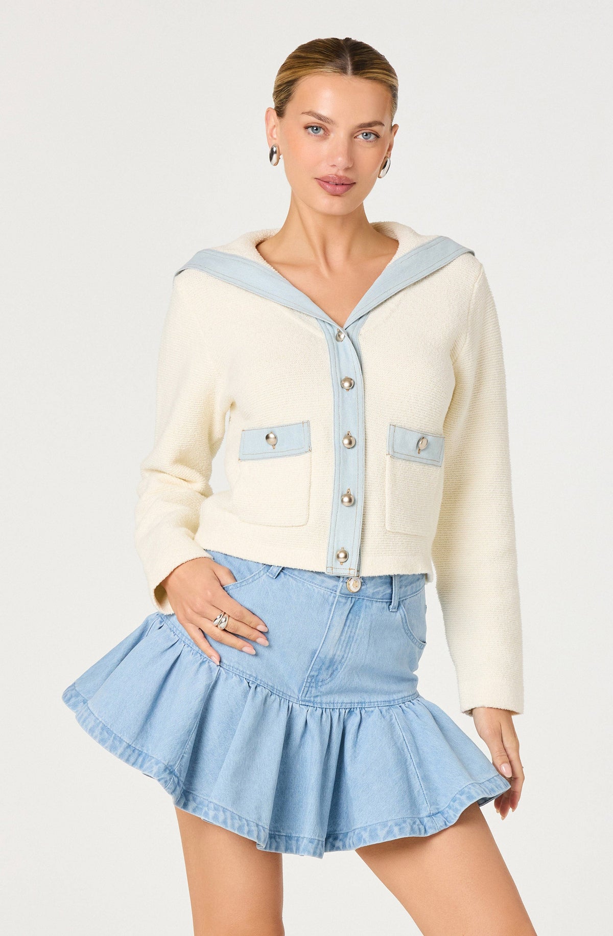 Briley Terry Knit Denim Trim Cardigan