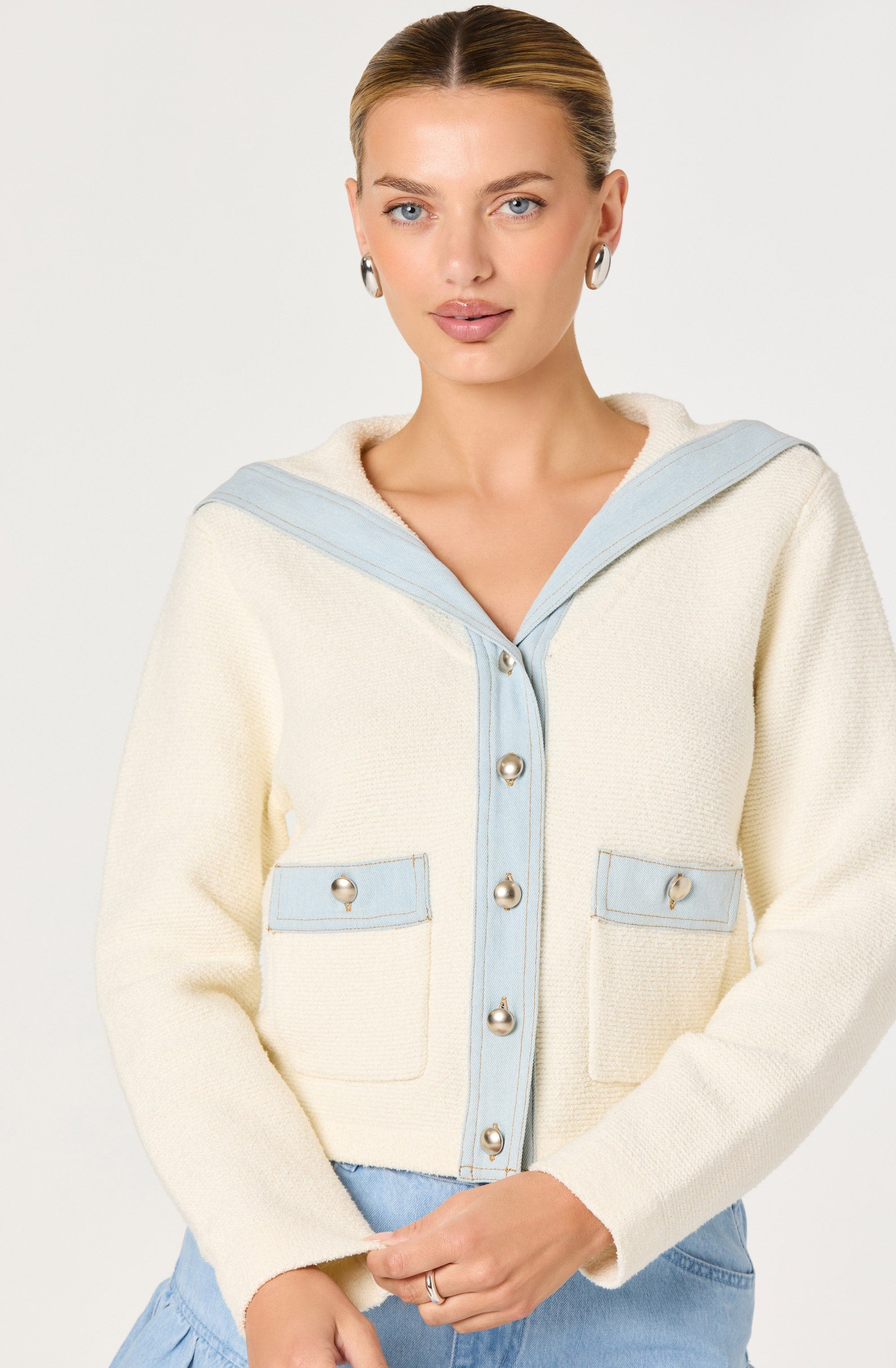 Briley Terry Knit Denim Trim Cardigan