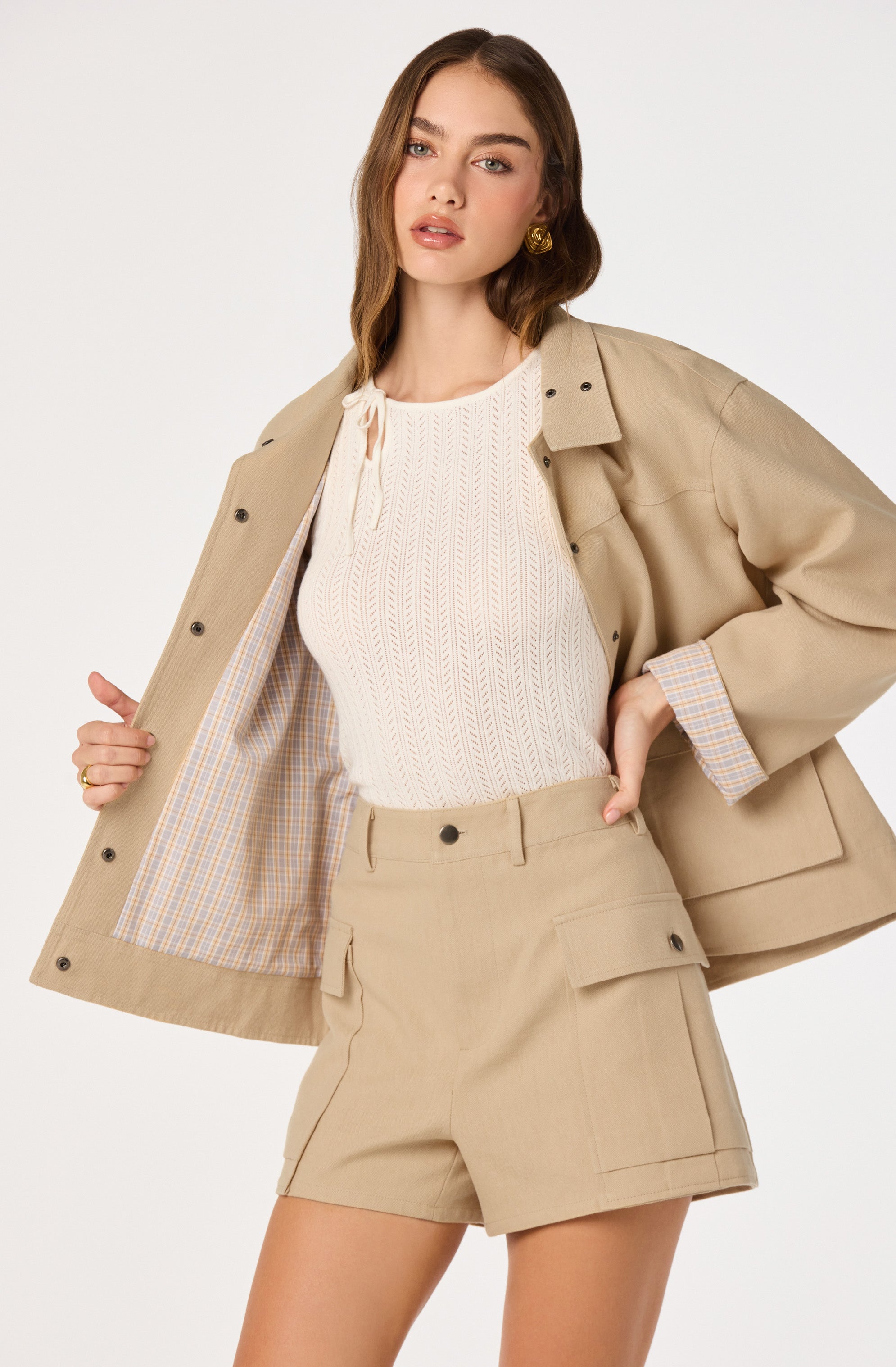 Beron Utility Jacket with Plaid Trim
