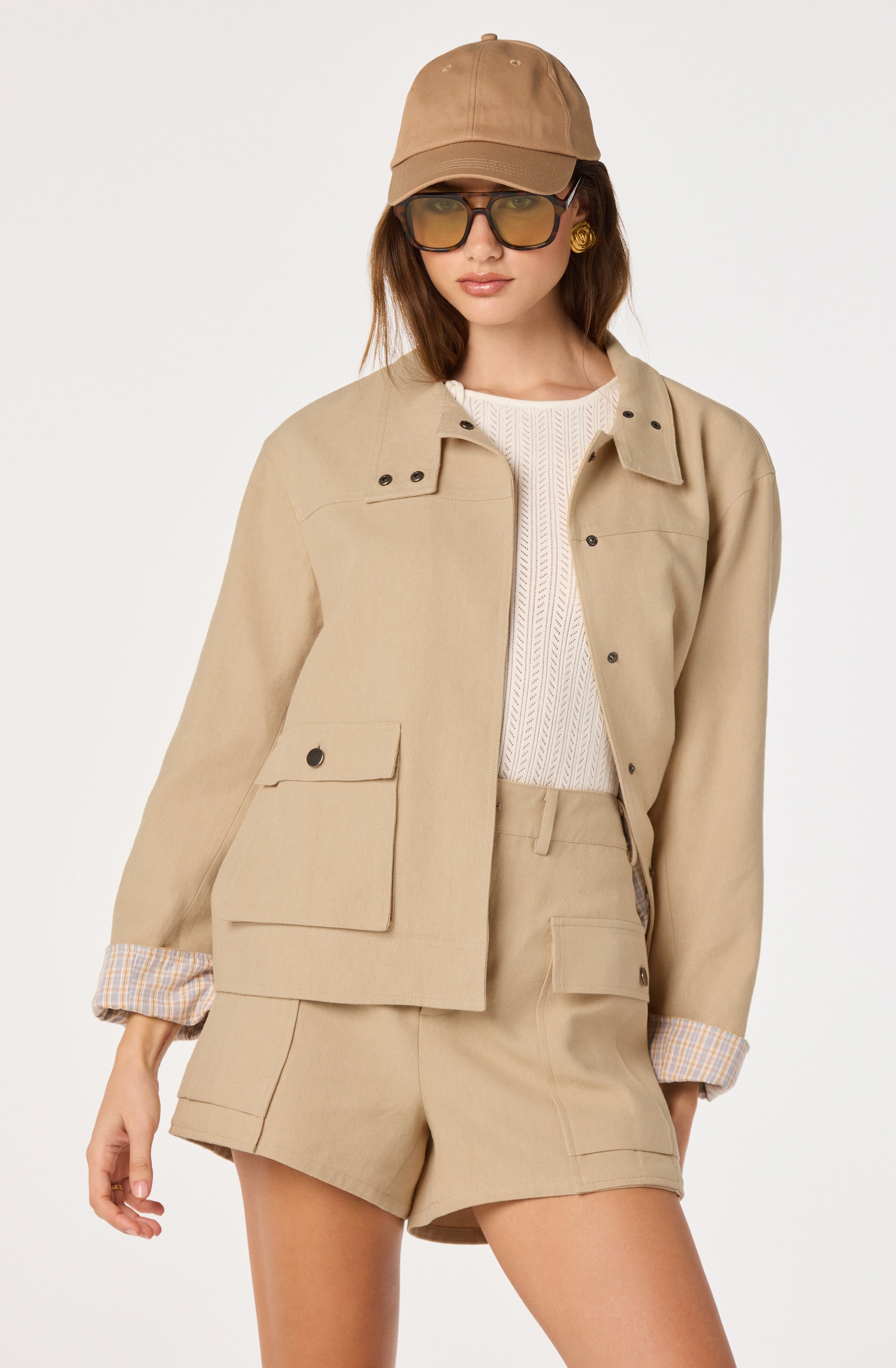 Beron Utility Jacket with Plaid Trim