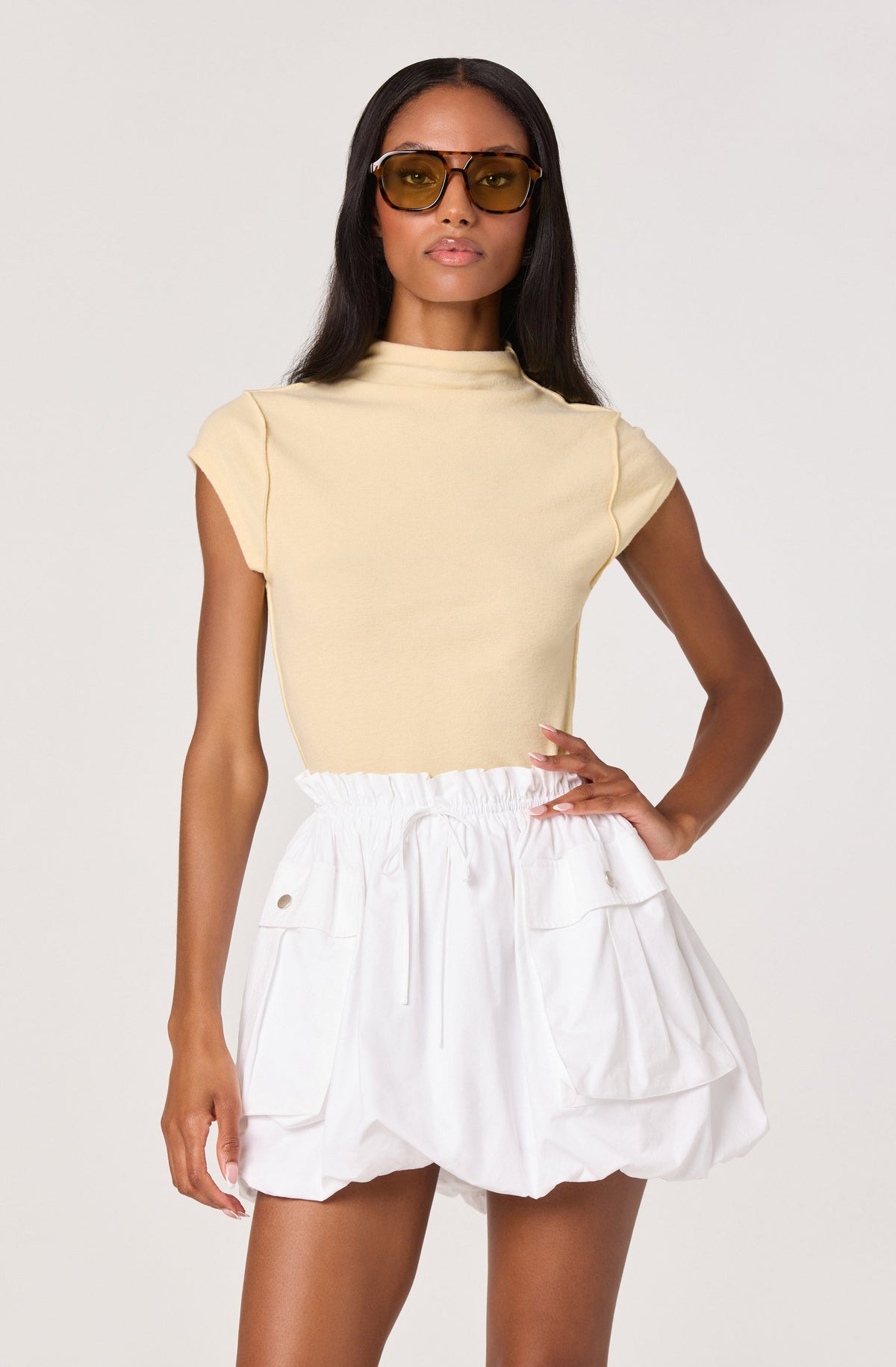 Cydney Mockneck Cap Sleeve Top