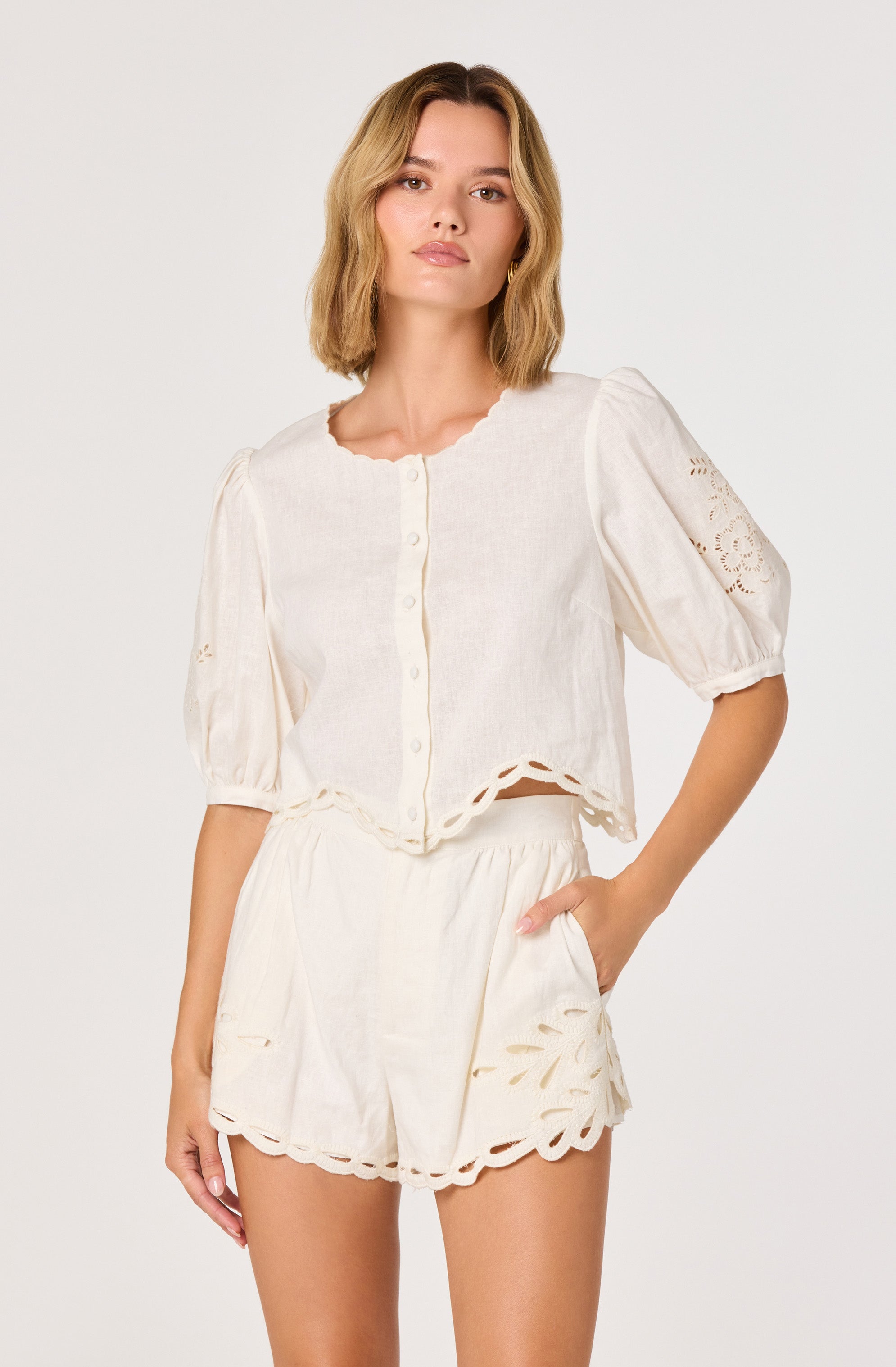 Joellyn Embroidered Puff Sleeve Top