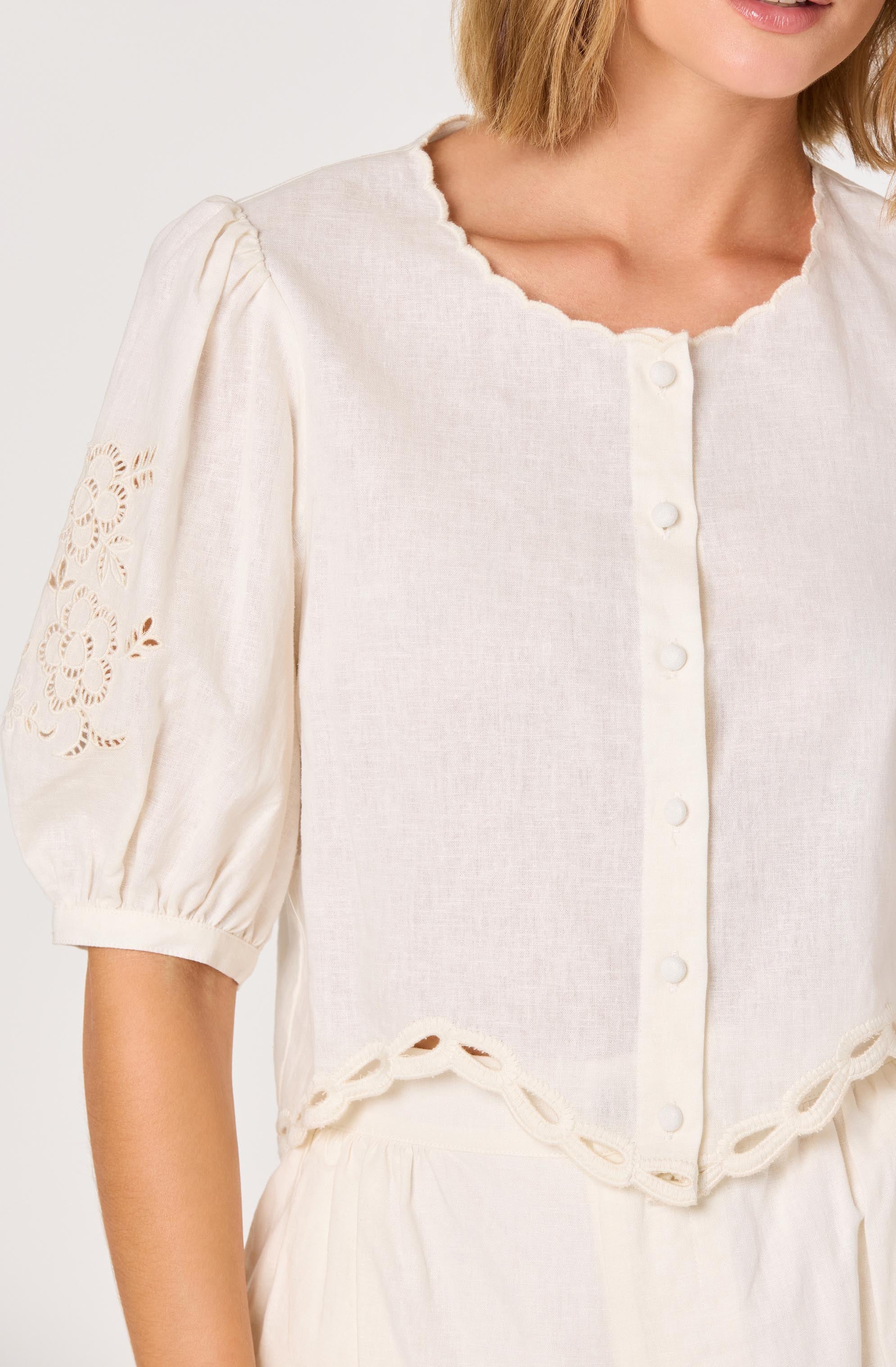 Joellyn Embroidered Puff Sleeve Top