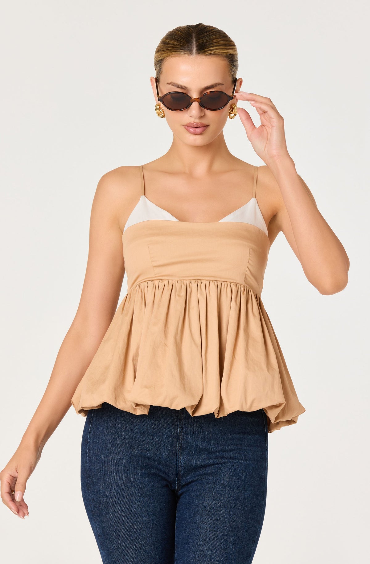 Alon Faux-Layer Bubble Peplum Top
