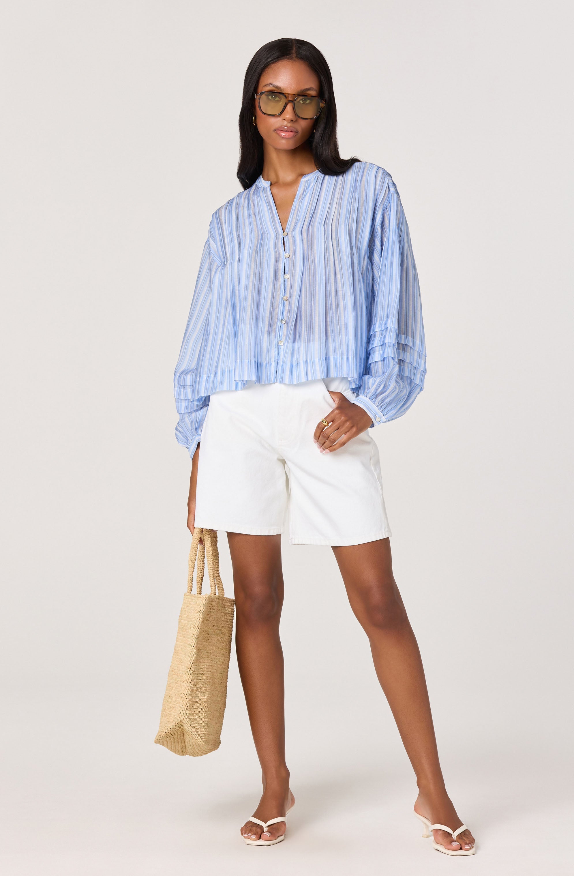 Ericka Striped Balloon Sleeve Blouse