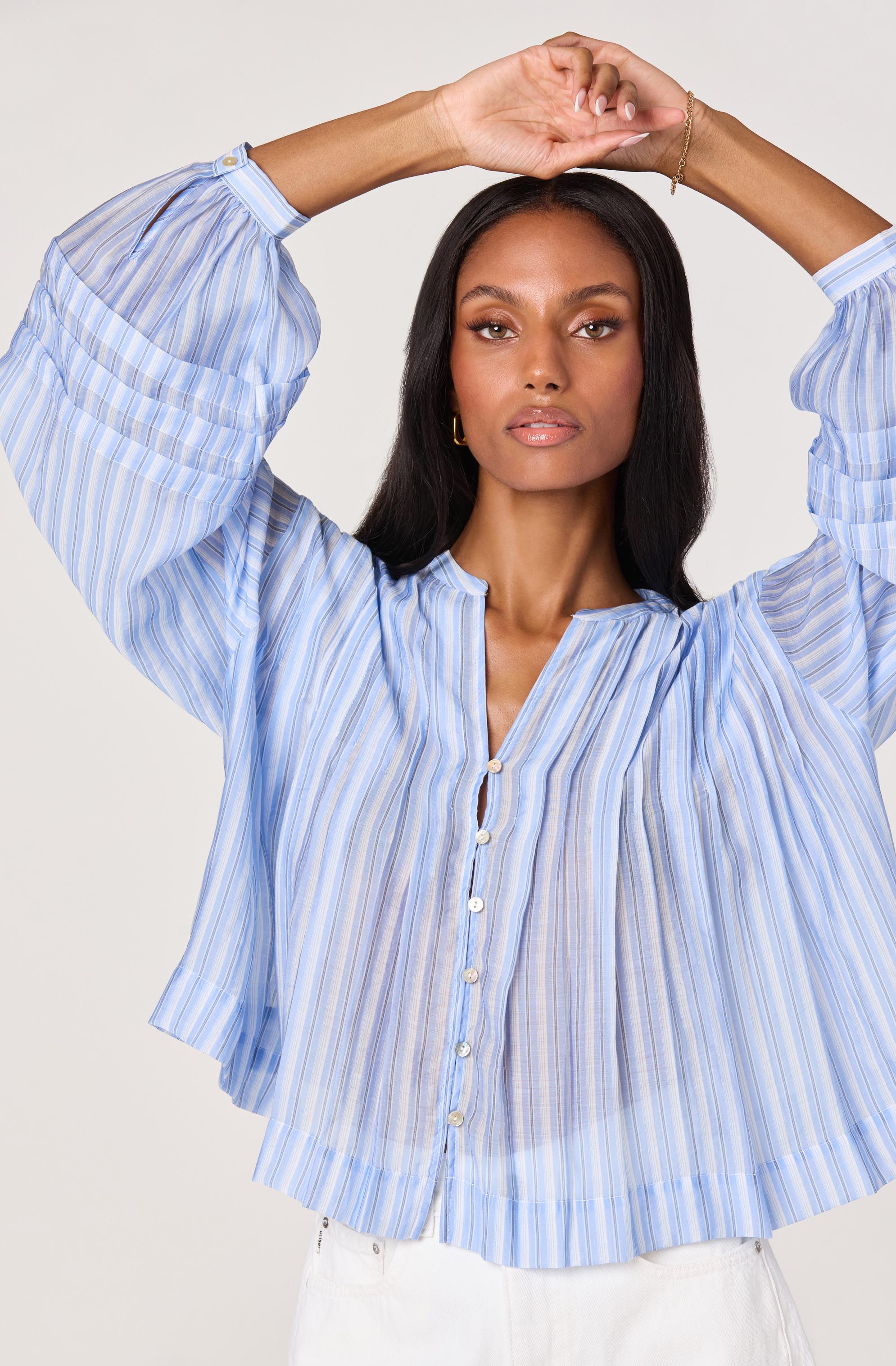 Ericka Striped Balloon Sleeve Blouse