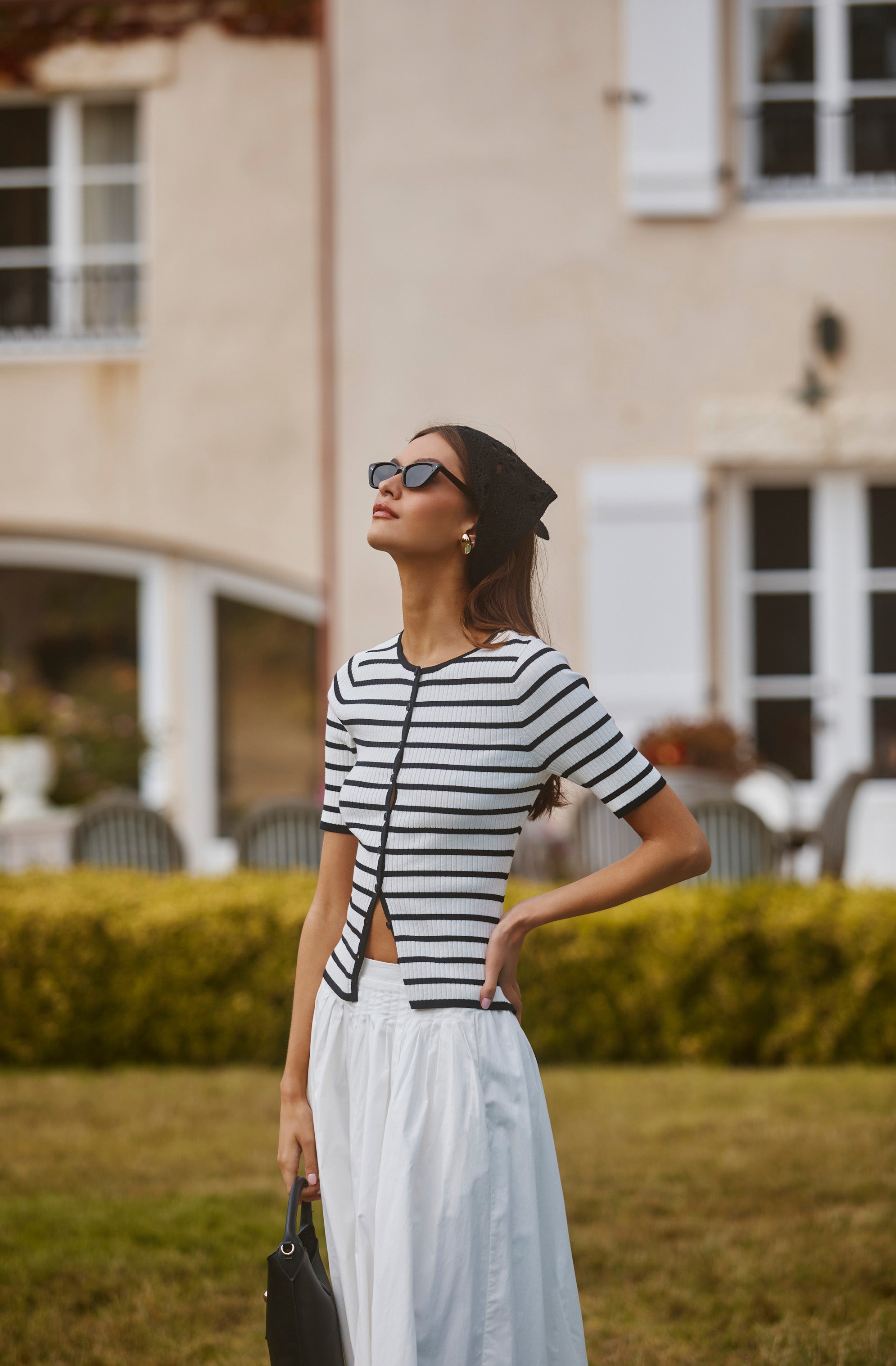 Henrie Striped Ribbed Short-Sleeve Cardigan