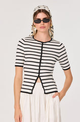 Henrie Striped Ribbed Short-Sleeve Cardigan