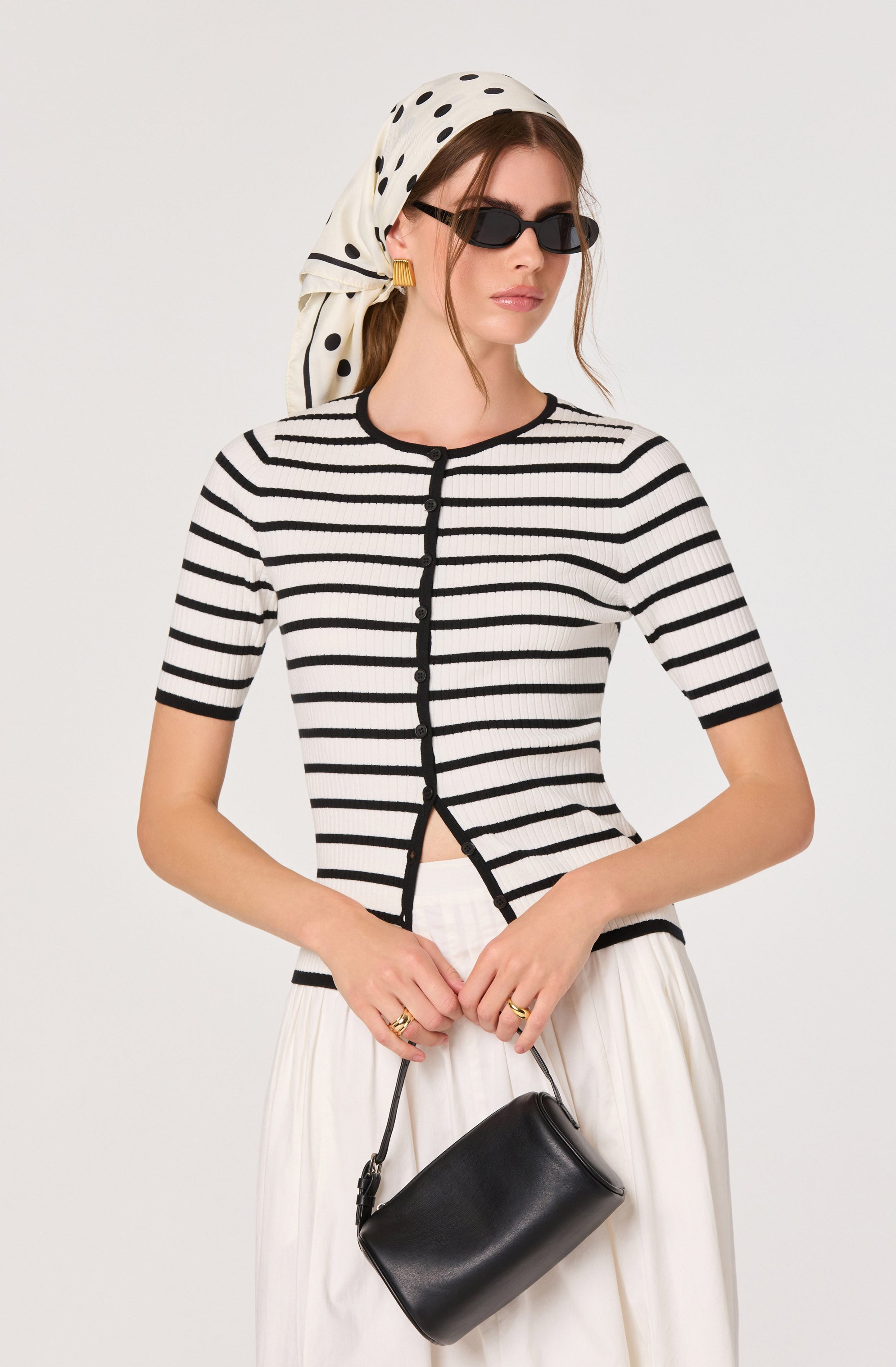 Henrie Striped Ribbed Short-Sleeve Cardigan