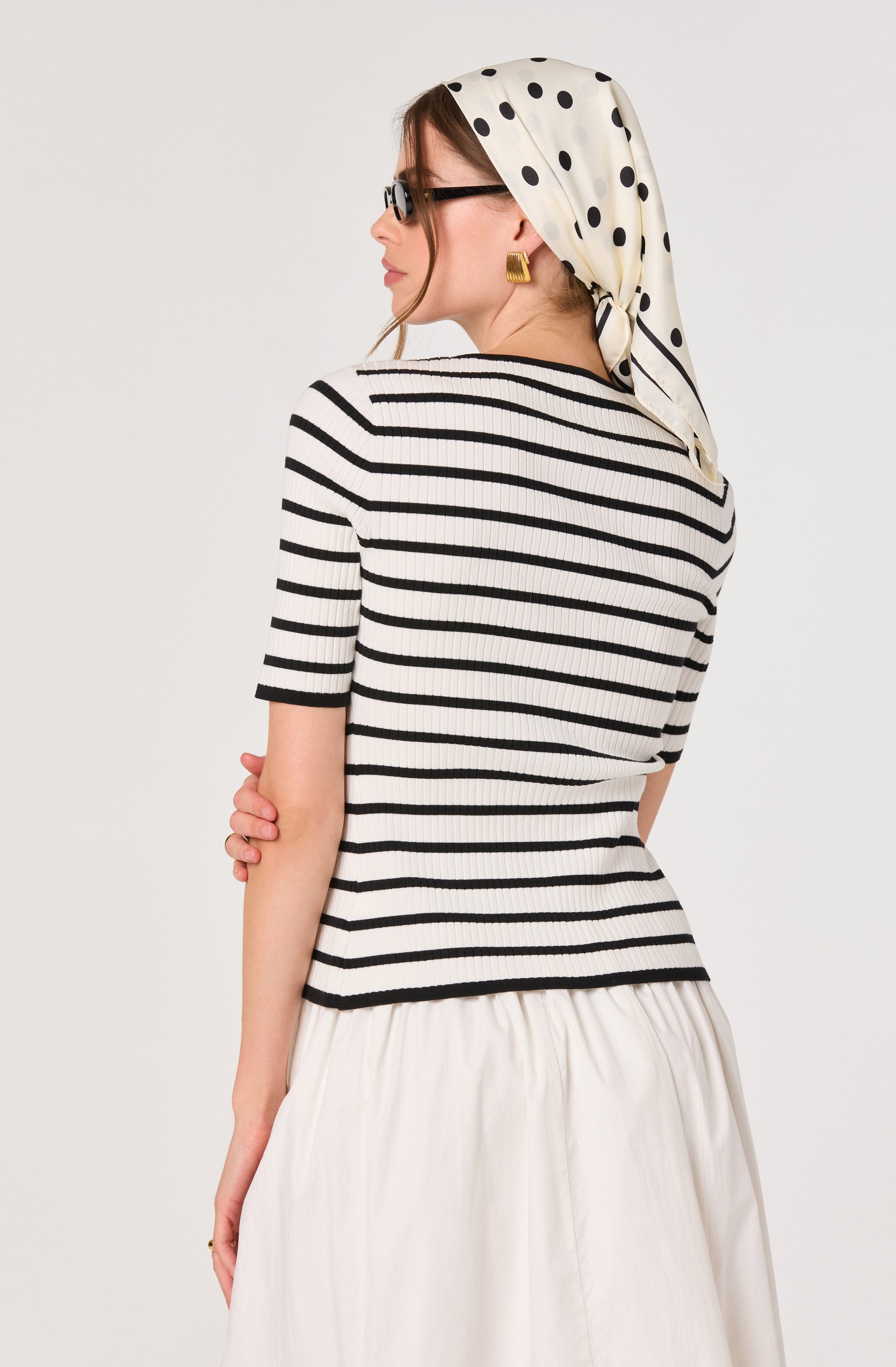 Henrie Striped Ribbed Short-Sleeve Cardigan