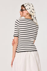 Henrie Striped Ribbed Short-Sleeve Cardigan