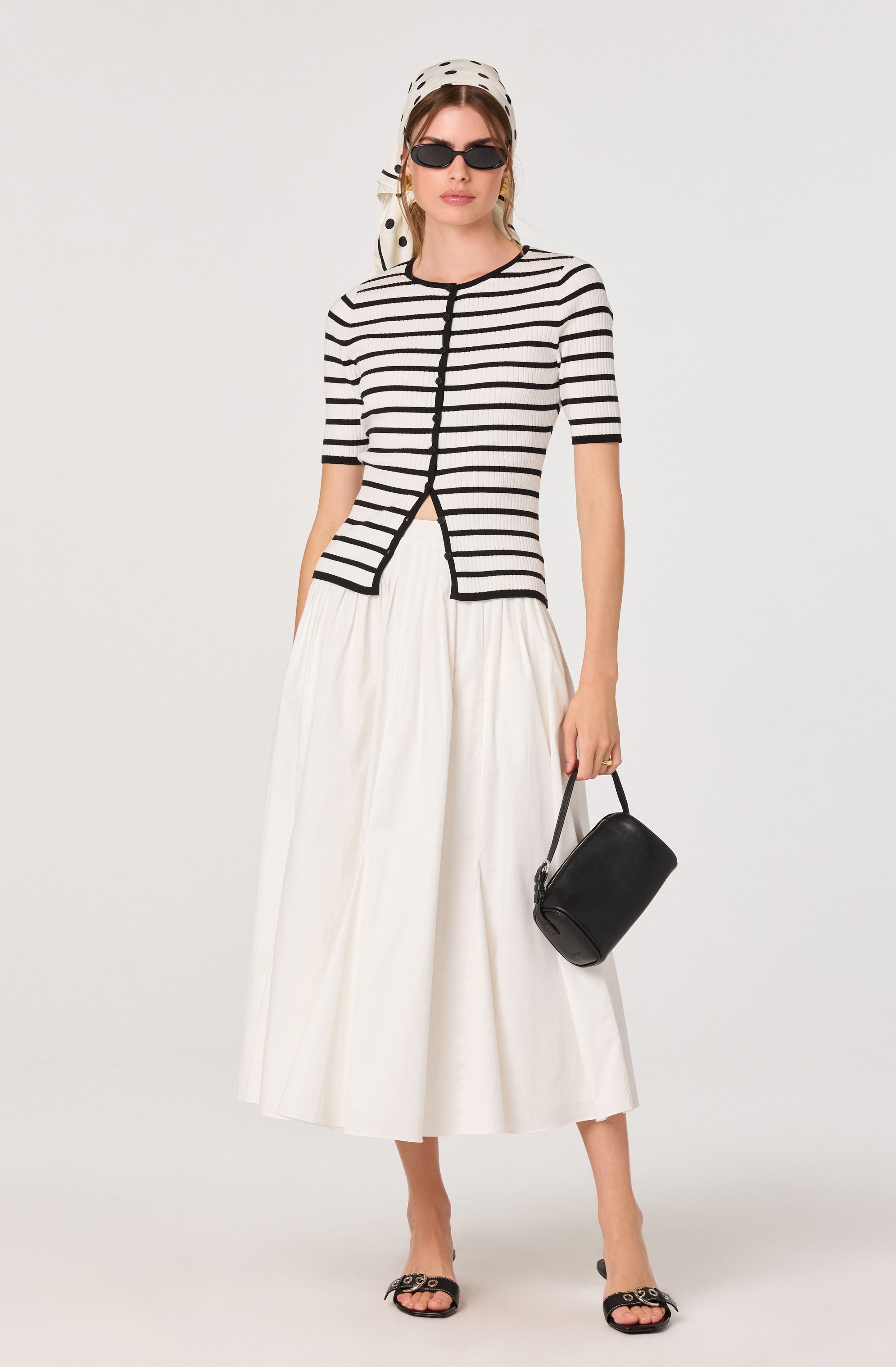 Henrie Striped Ribbed Short-Sleeve Cardigan