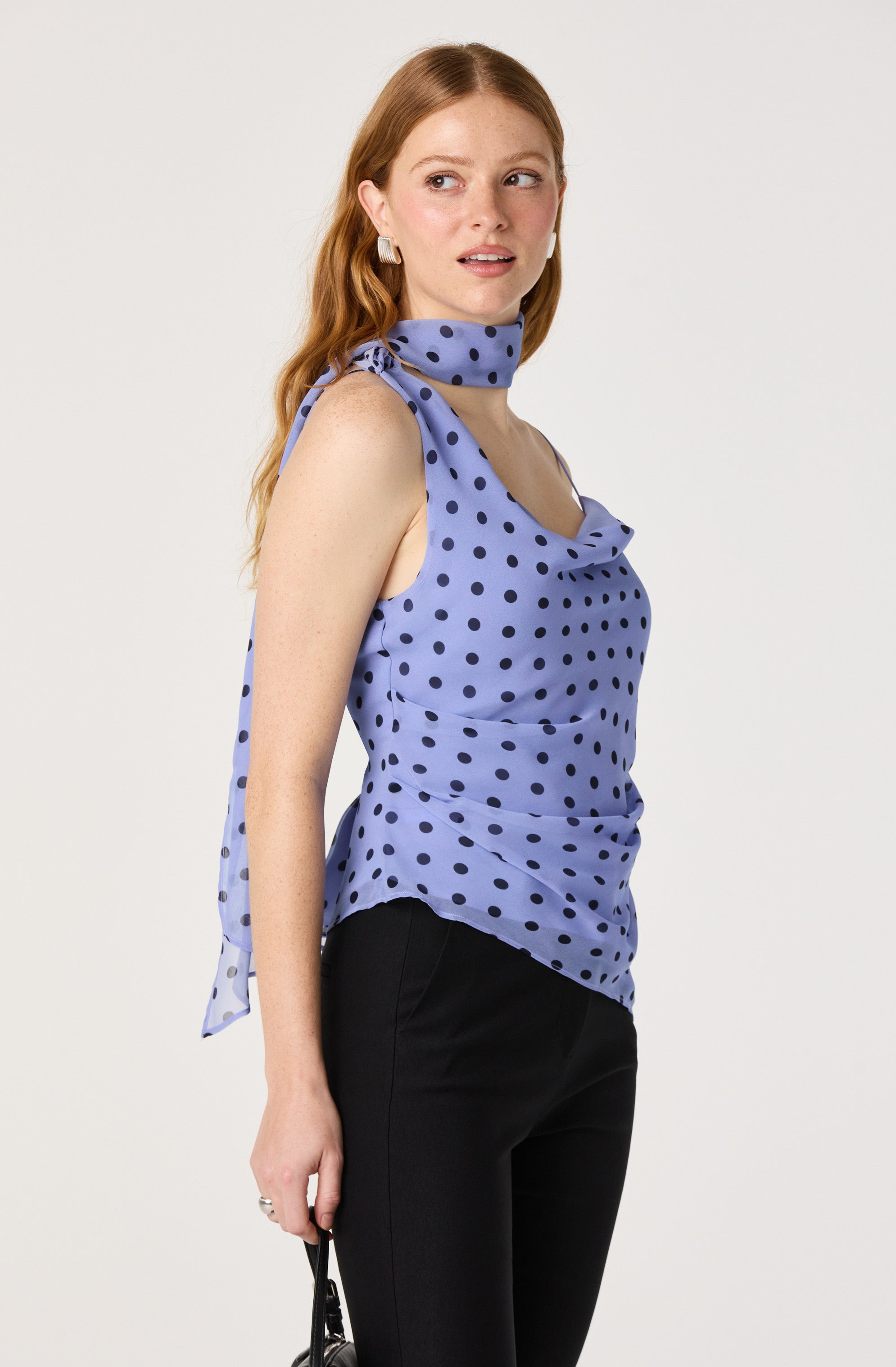Adrie Polka Dot Scarf Detail Top