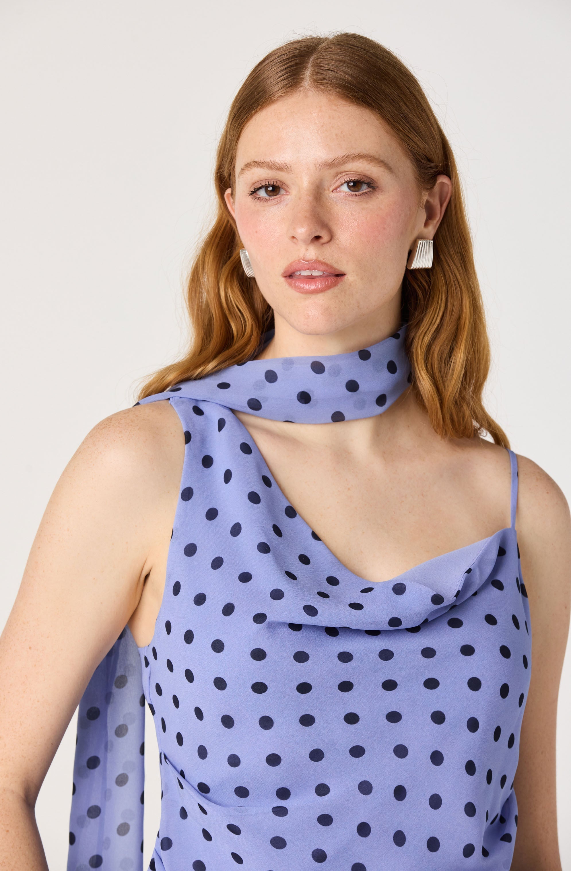 Adrie Polka Dot Scarf Detail Top
