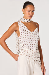 Adrie Polka Dot Scarf Detail Top