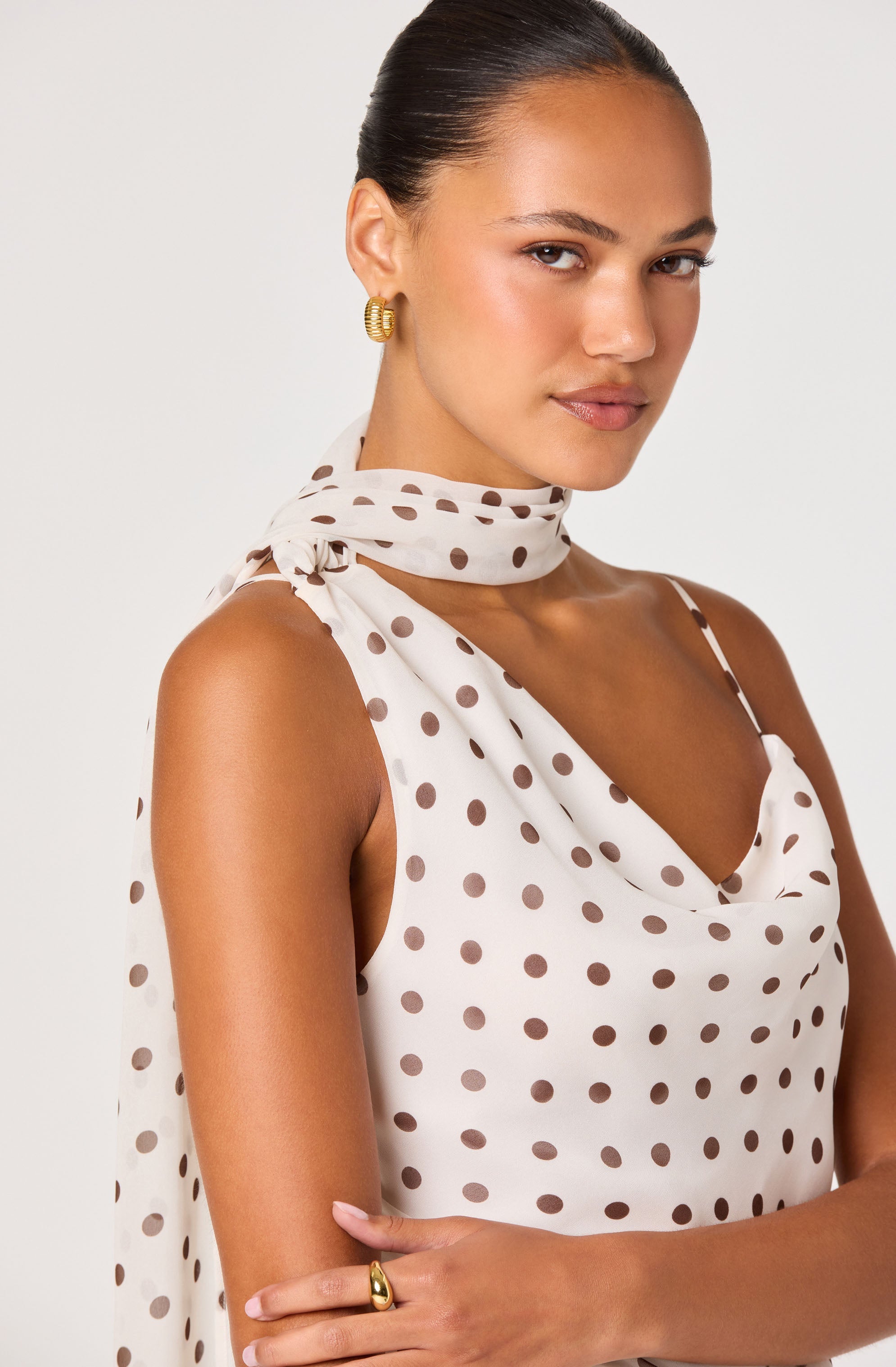 Adrie Polka Dot Scarf Detail Top