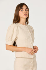 Cailey Linen Puff Sleeve Button-Front Top