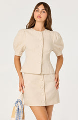 Cailey Linen Puff Sleeve Button-Front Top