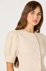 Cailey Linen Puff Sleeve Button-Front Top