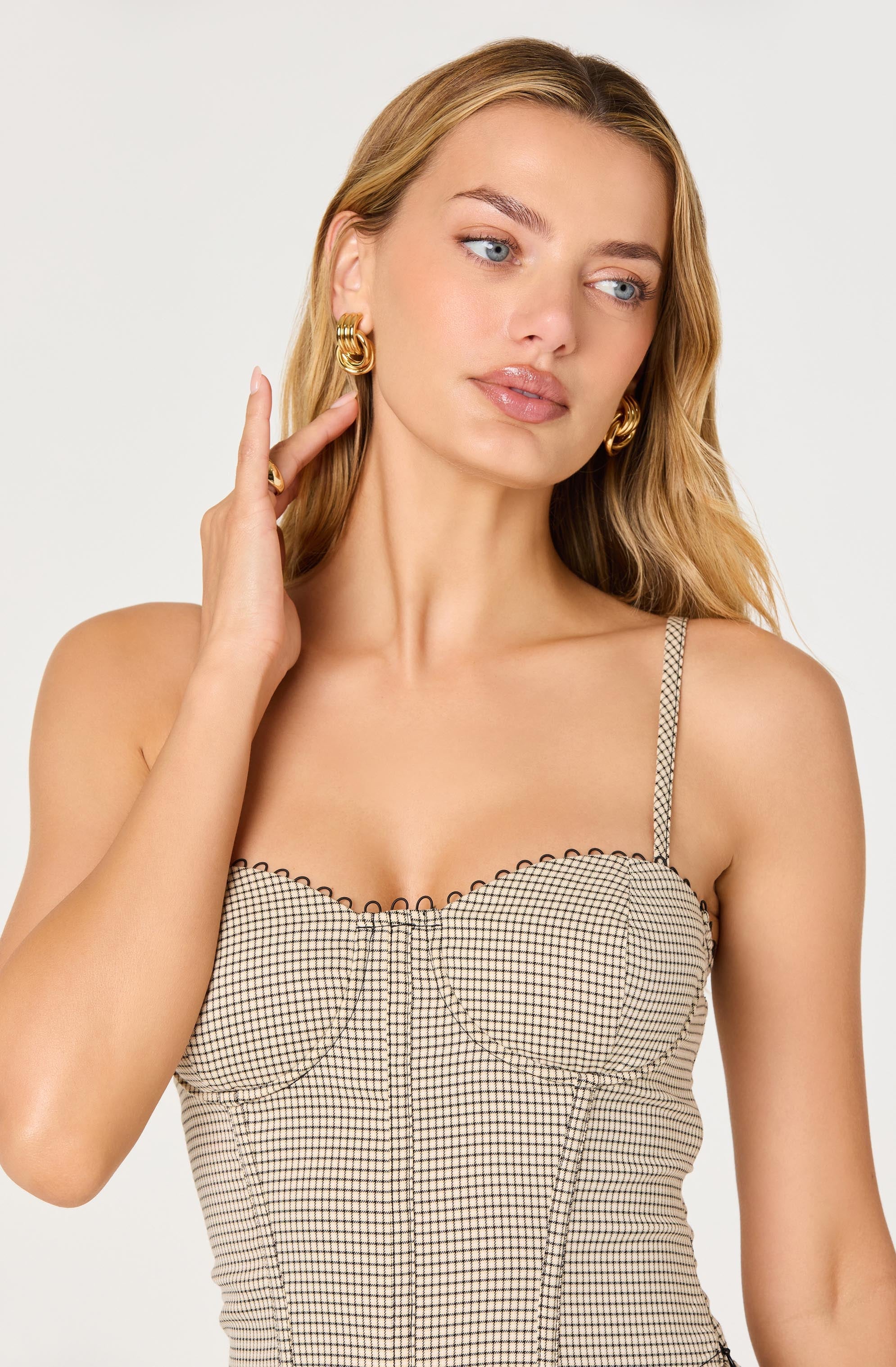 Chasity Houndstooth Bustier Top