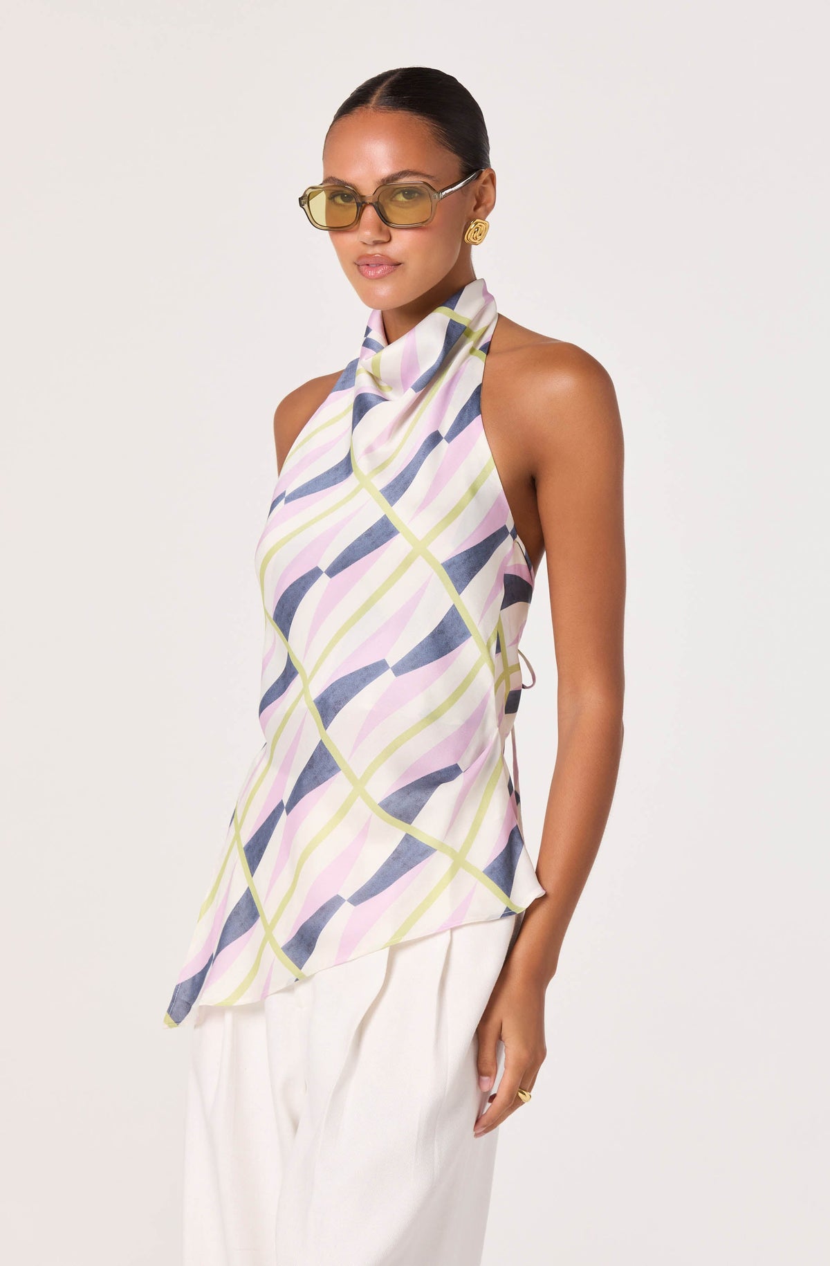 Bristol Print Cowl-Neck Halter Top
