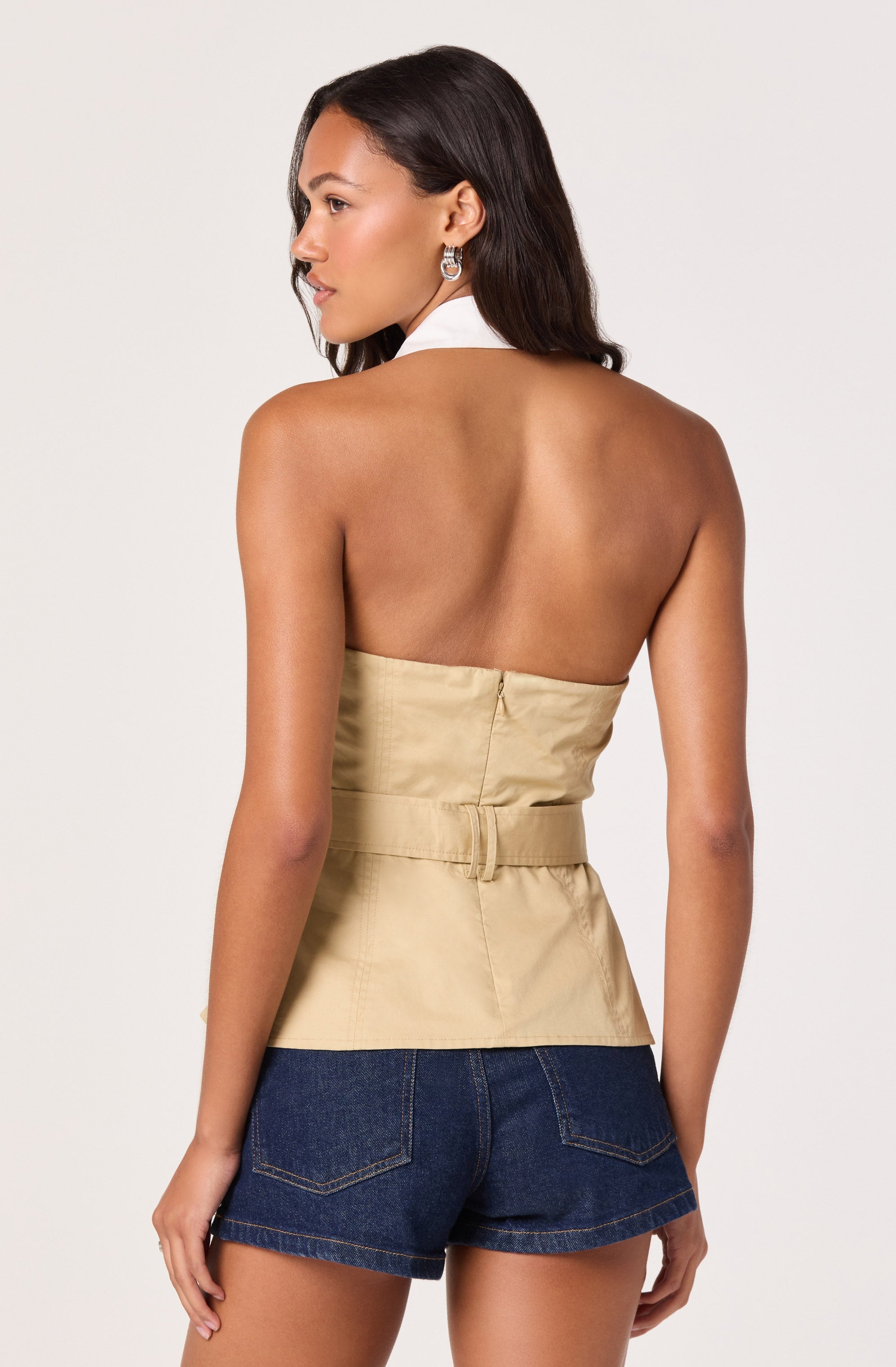 Aleda Belted Collared Halter Top