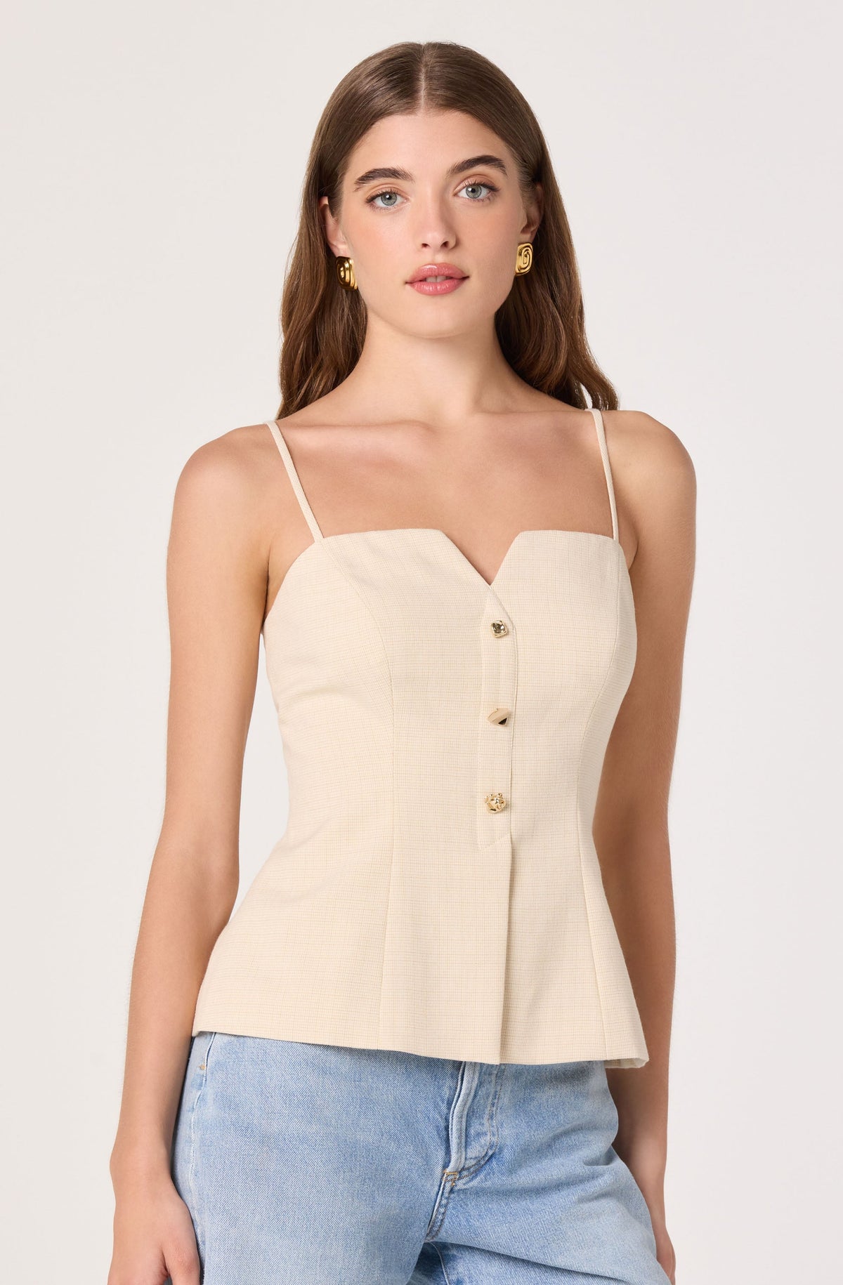 Britta Button-Front Spaghetti Strap Top