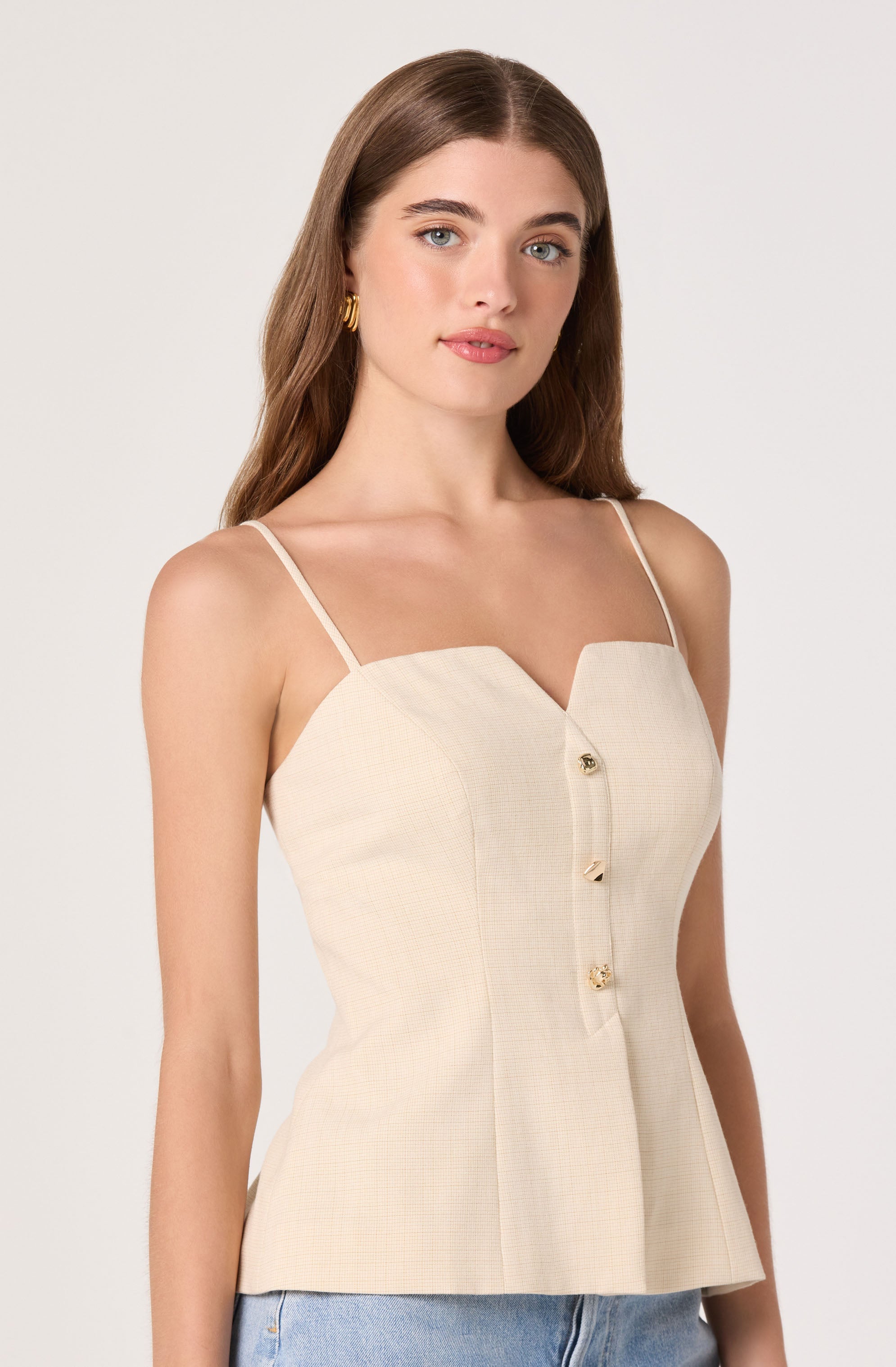 Britta Button-Front Spaghetti Strap Top