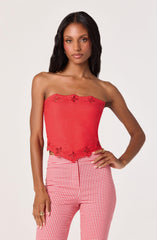 Asa Cutwork Embroidery Strapless Linen Top