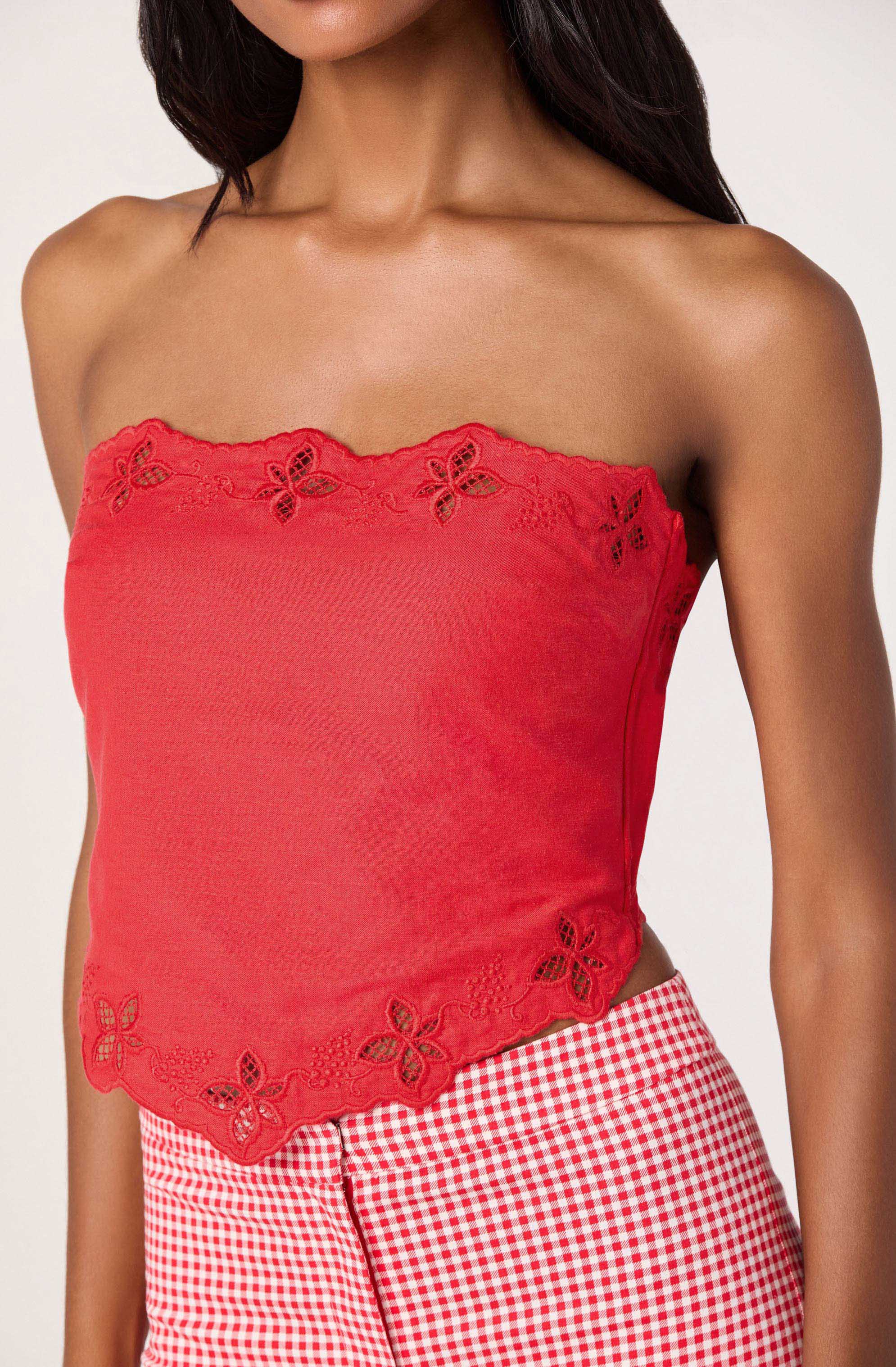 Asa Cutwork Embroidery Strapless Linen Top