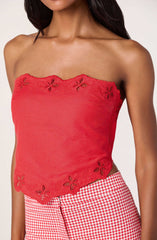 Asa Cutwork Embroidery Strapless Linen Top
