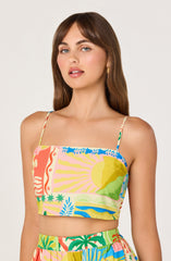 Enya Print Linen Crop Tank