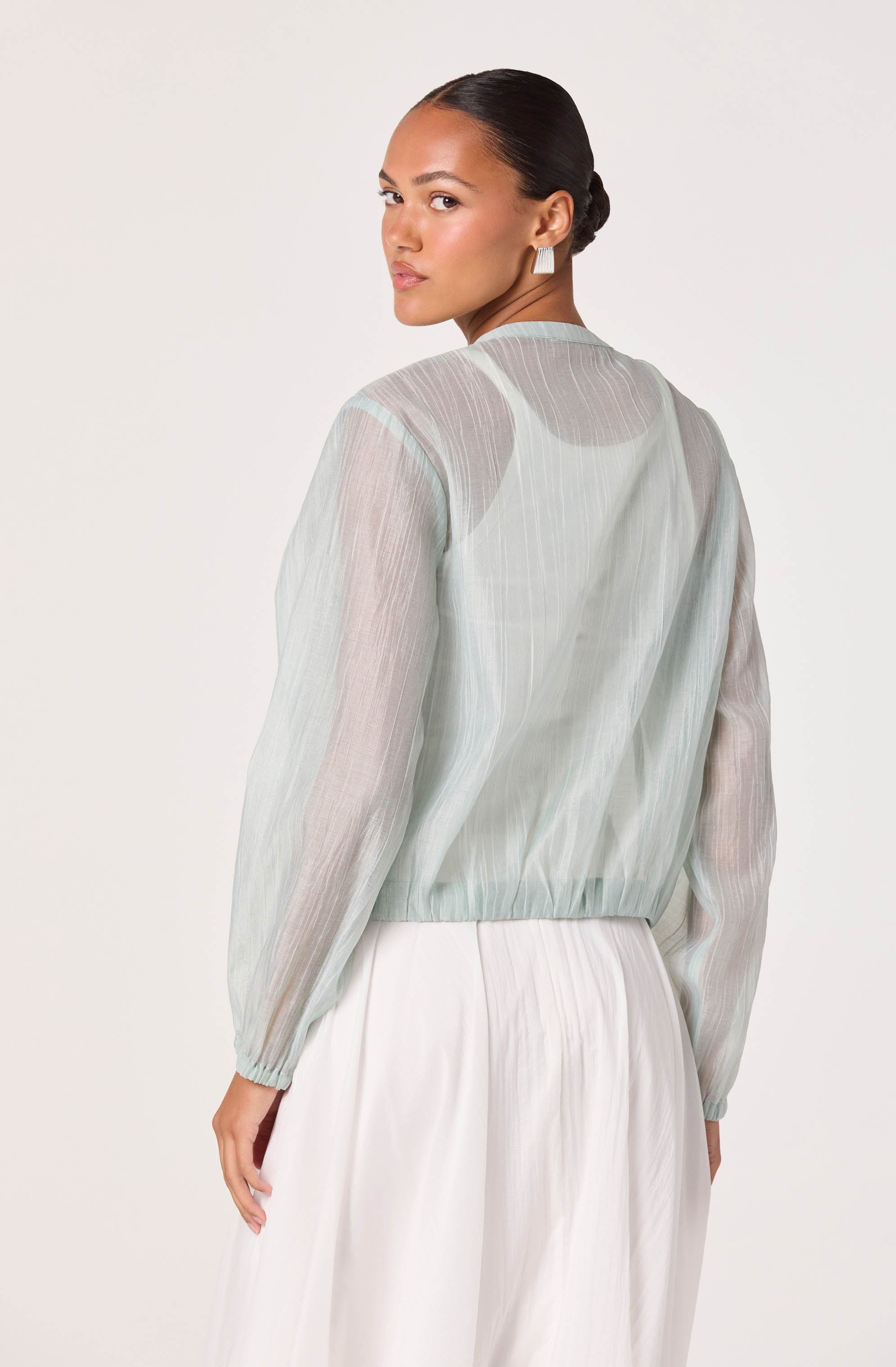 Aeva Sheer Chiffon Bomber Jacket